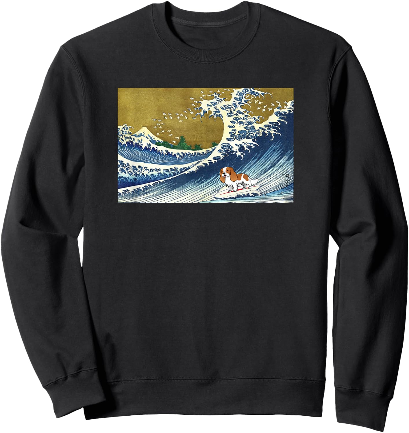 Funny Retro Vintage Surfing Wave Cavalier Spaniel Dog Lover Sweatshirt - Sweatshirt | Black