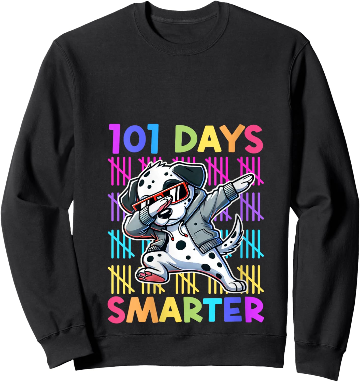 101 Days of School Dabbing Dog Cute 100 Days Smarter Student V-Neck Sweatshirt - Sweatshirt | Black