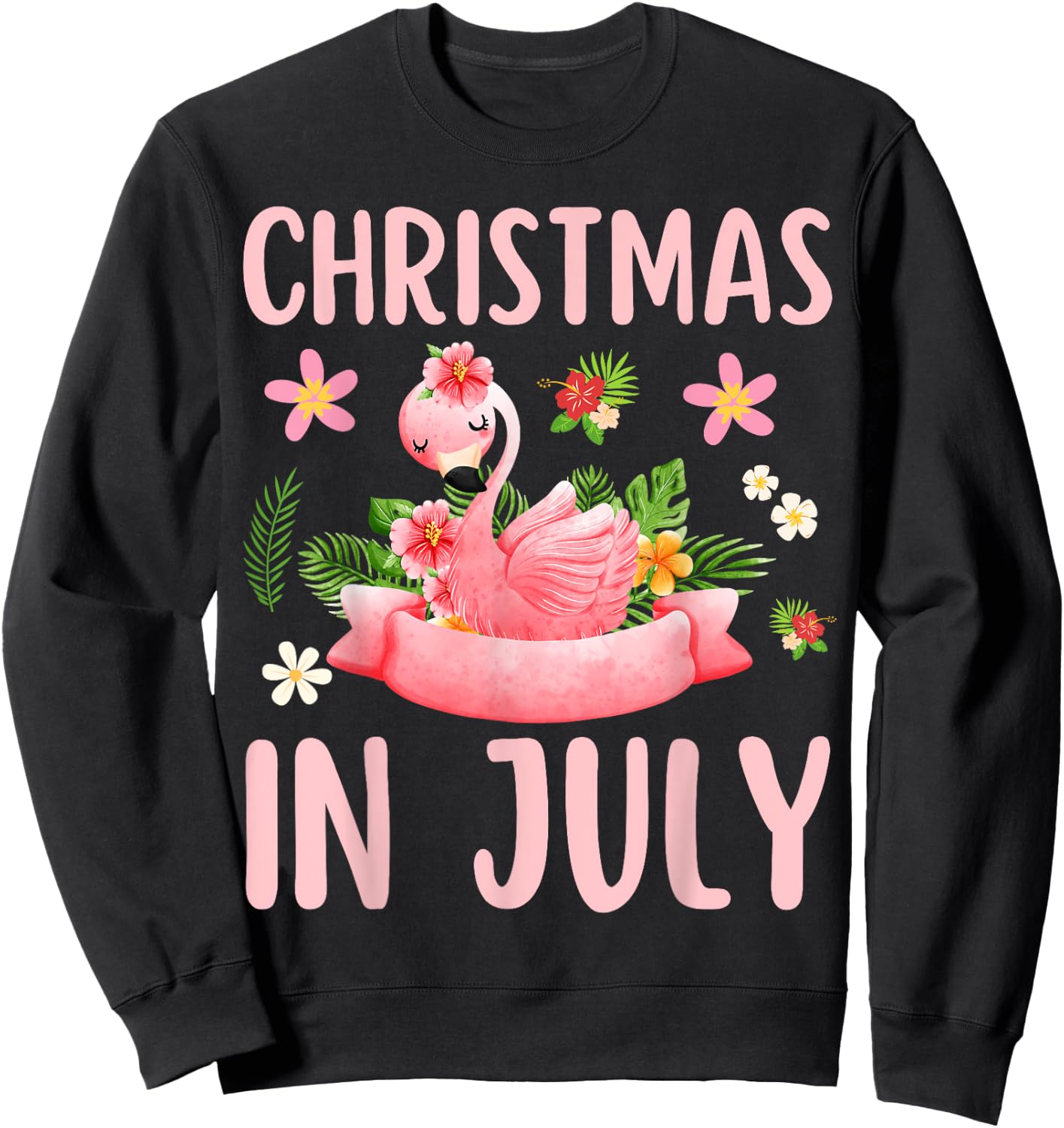 Christmas In July Shirts Pink Flamingo Sweatshirt - Sweatshirt | Black