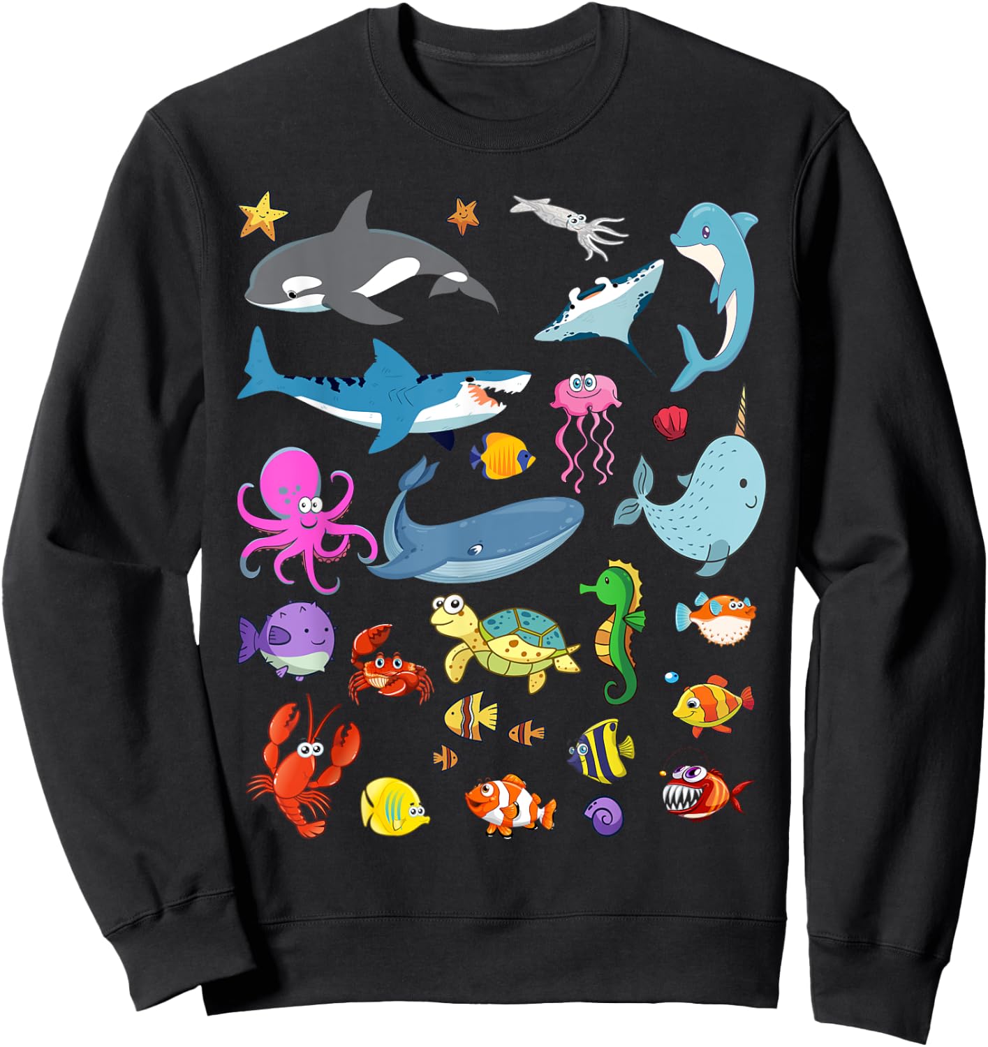 Funny Sea Animals Kids Children Ocean Creatures Clownfish Sweatshirt - Sweatshirt | Black