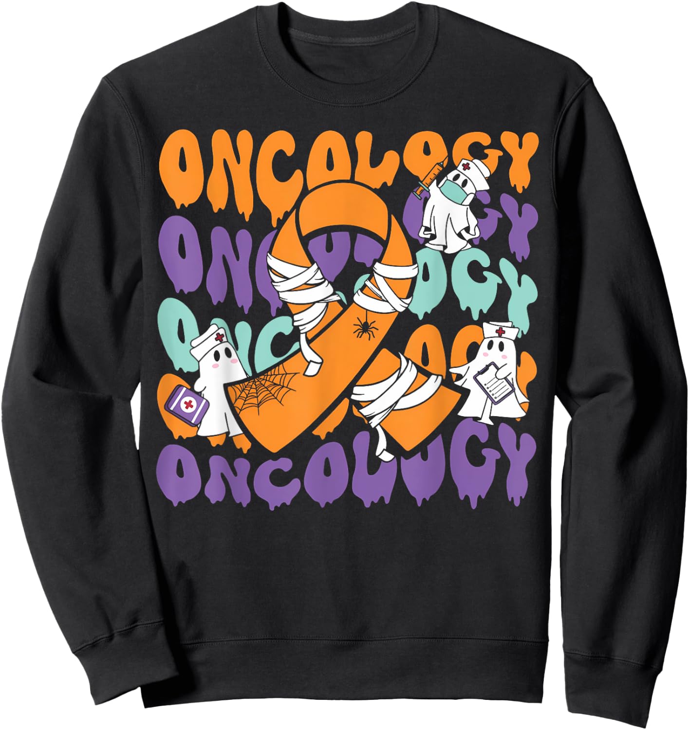 Oncology Nurse Halloween Ribbon Heme Onc RN Cancer Awareness Sweatshirt - Sweatshirt | Black