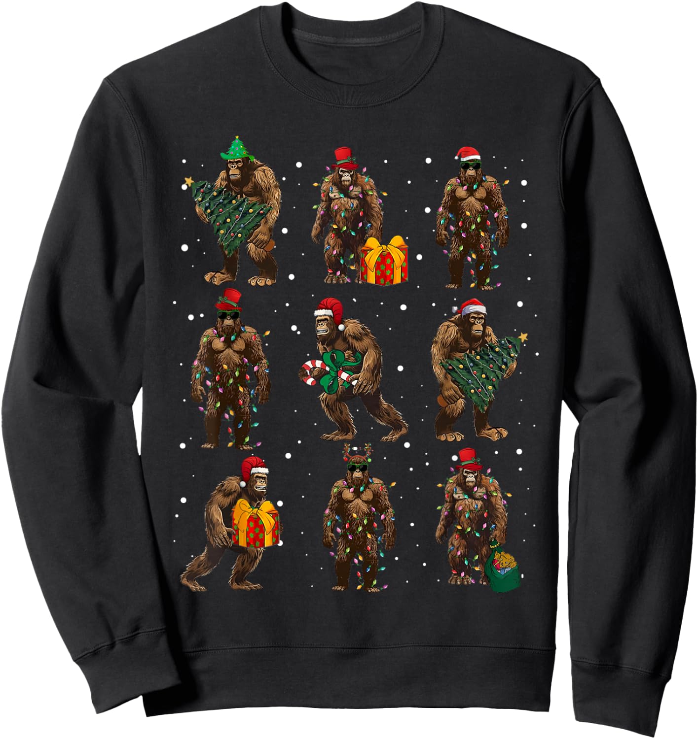 Bigfoot Christmas Tree Lights Xmas Decorations Boys Men PJ Sweatshirt - Sweatshirt | Black