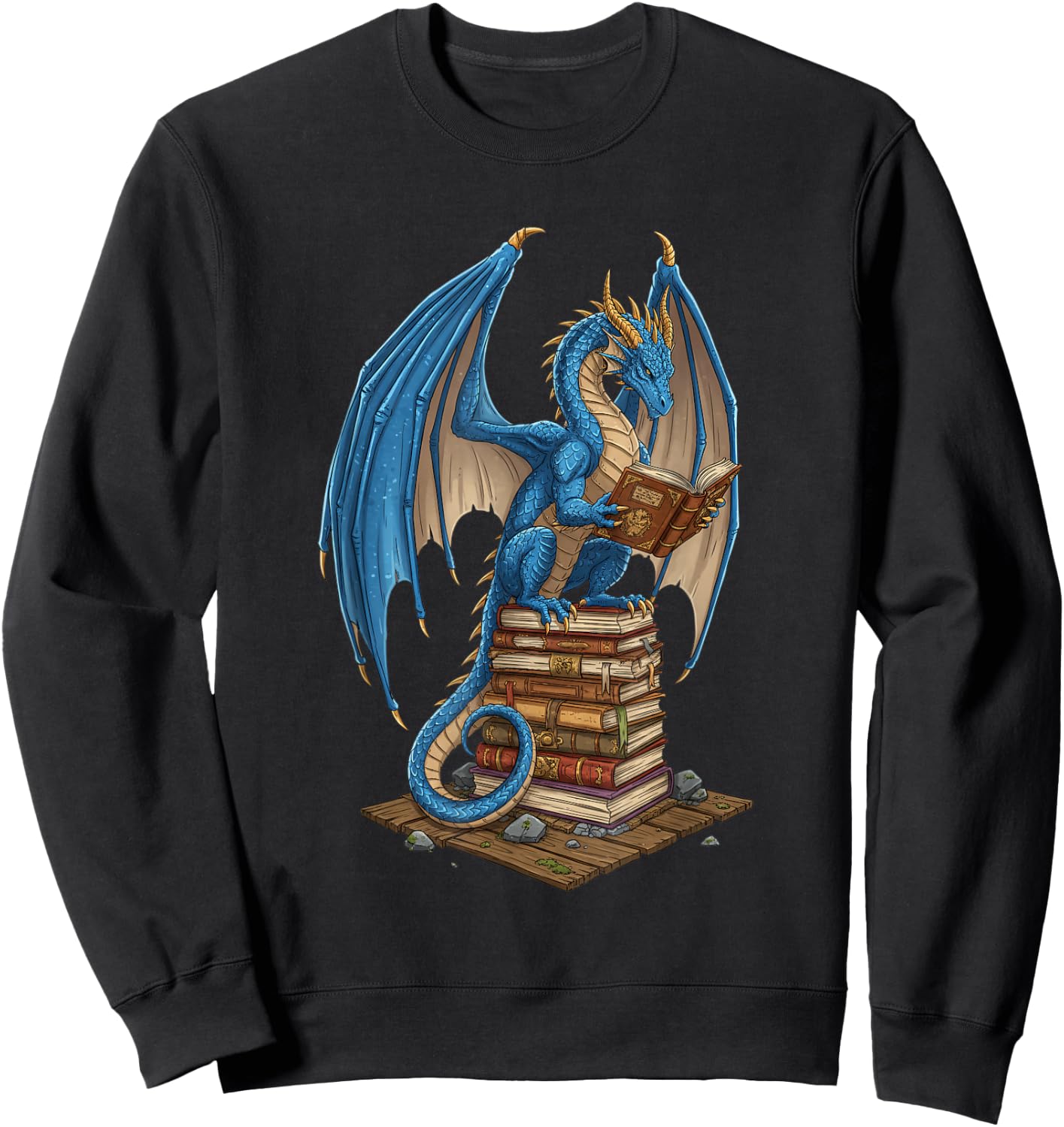 Literary Dragon Reading Books - Fantasy Illustration for Bib Sweatshirt - Sweatshirt | Black