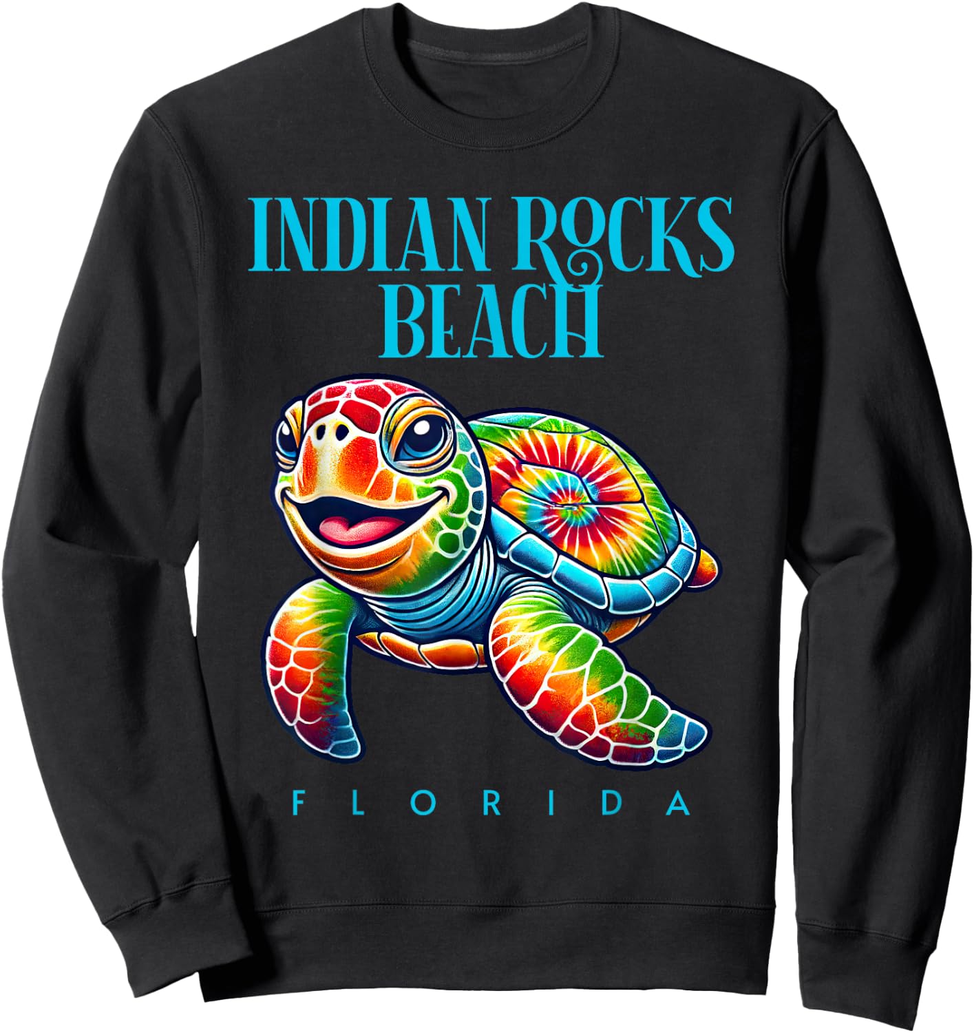 Indian Rocks Beach Florida Smiling Tie Dye Sea Turtle Sweatshirt - Sweatshirt | Black