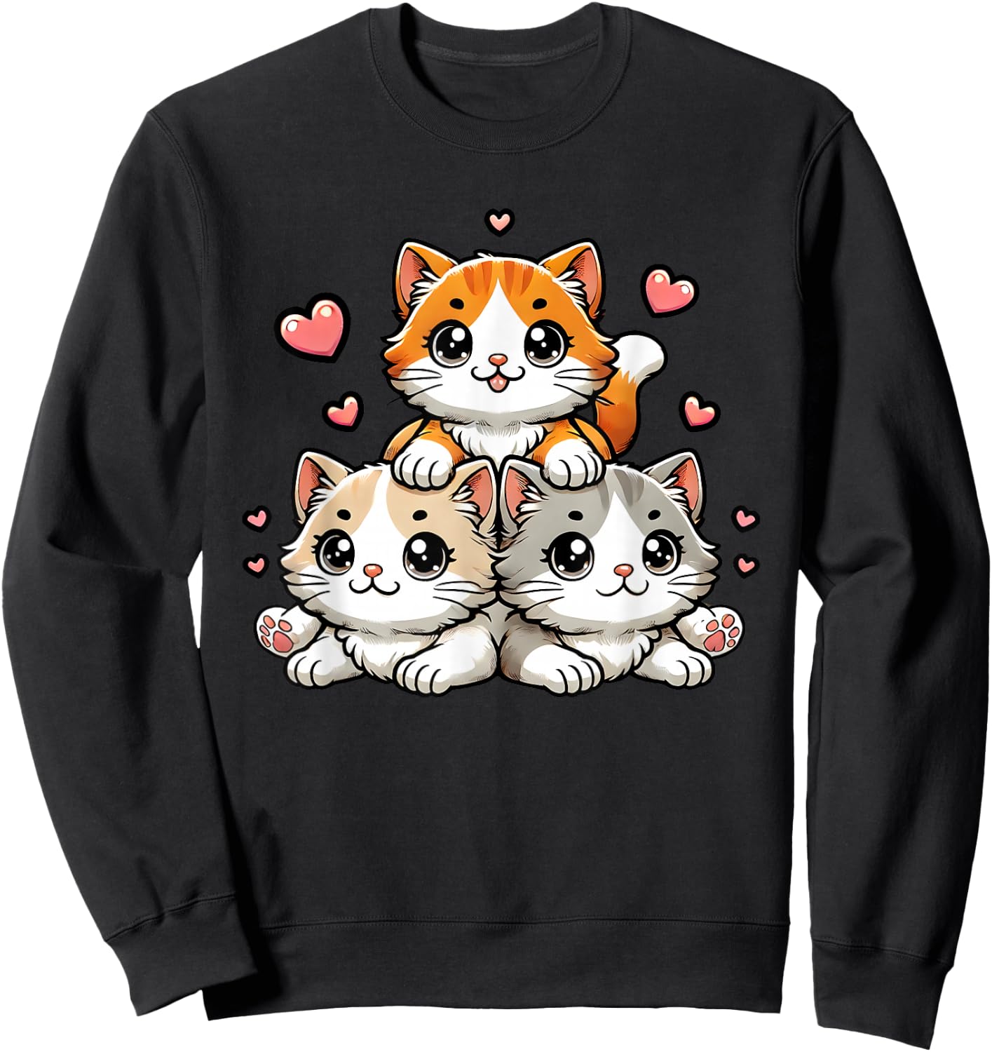 Cute Kawaii Cats Neko Funny Kitten Cat Lover Gift Women Girl Sweatshirt - Sweatshirt | Black