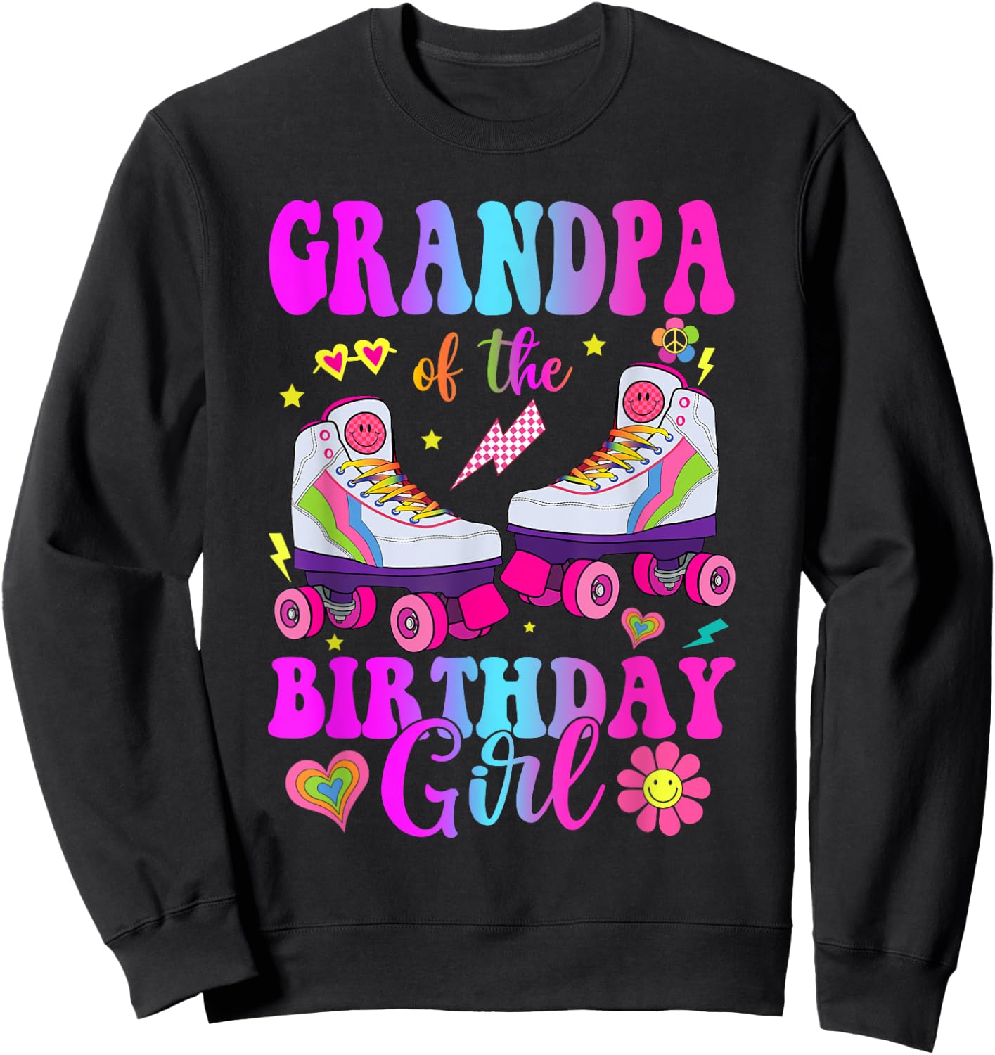 Let's Roll Grandpa of the Birthday girl Roller Skate Sweatshirt - Sweatshirt | Black
