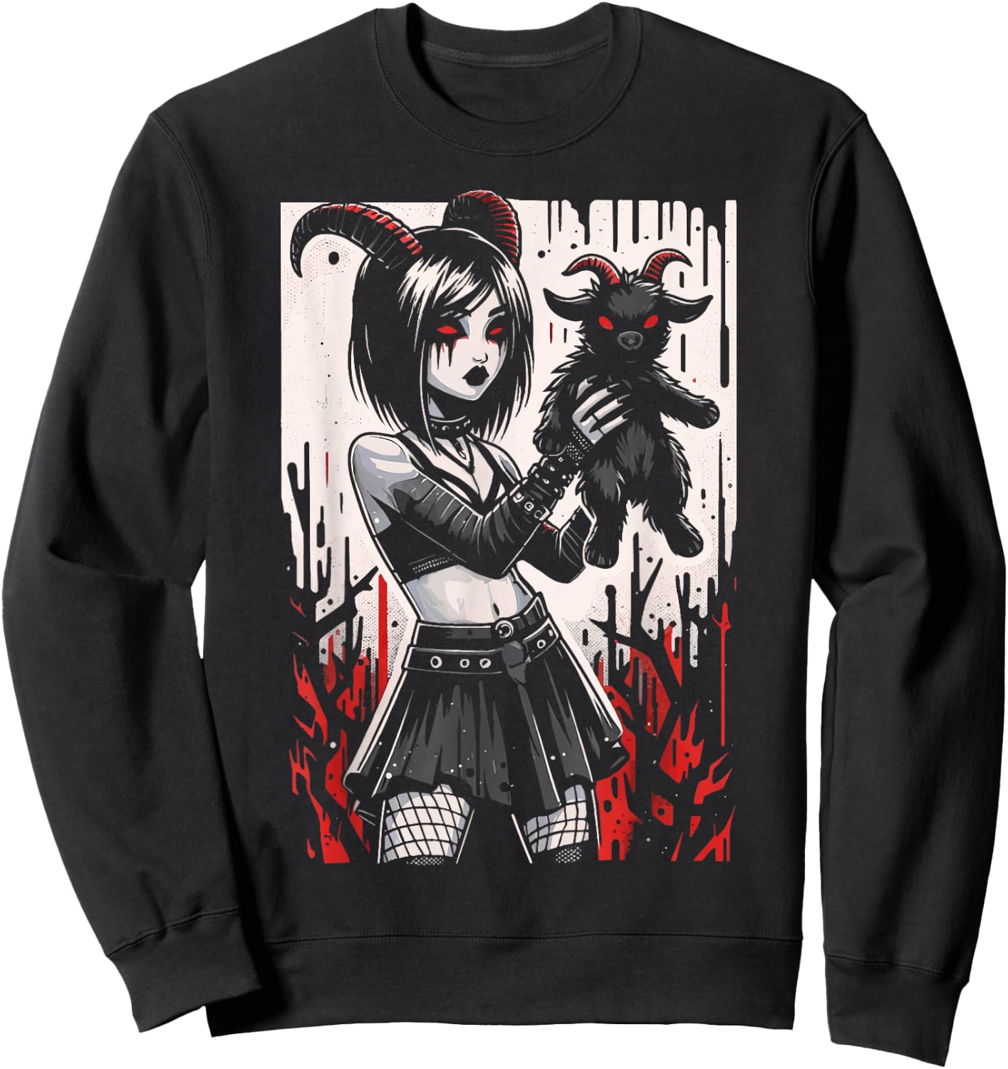 Black Goat Demon Alt Goth Girl Emo Red Occult Grunge Devil Sweatshirt - Sweatshirt | Black