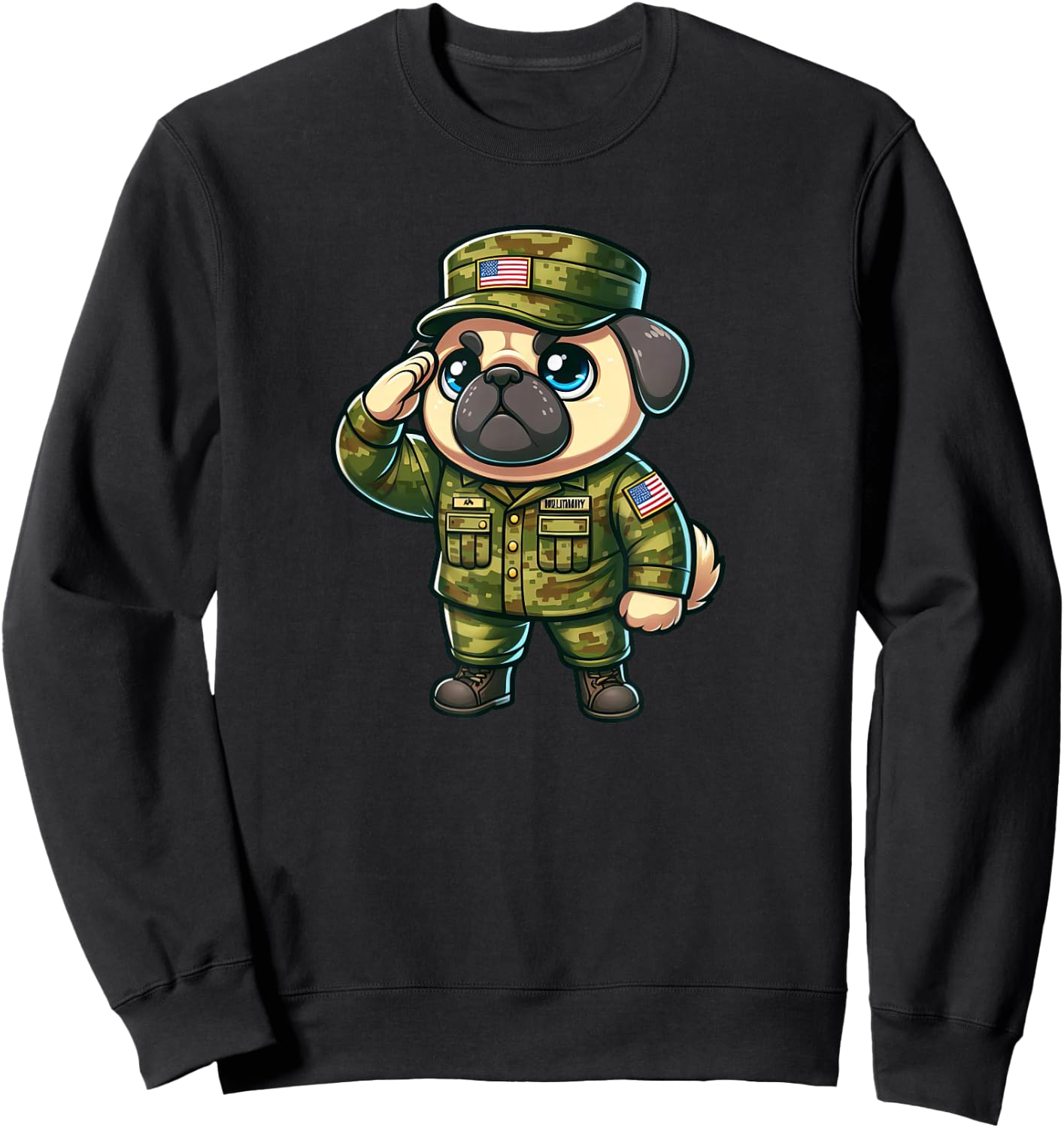 Pug Army Dog Funny Military Women Girls Kids Sweatshirt - Sweatshirt | Black