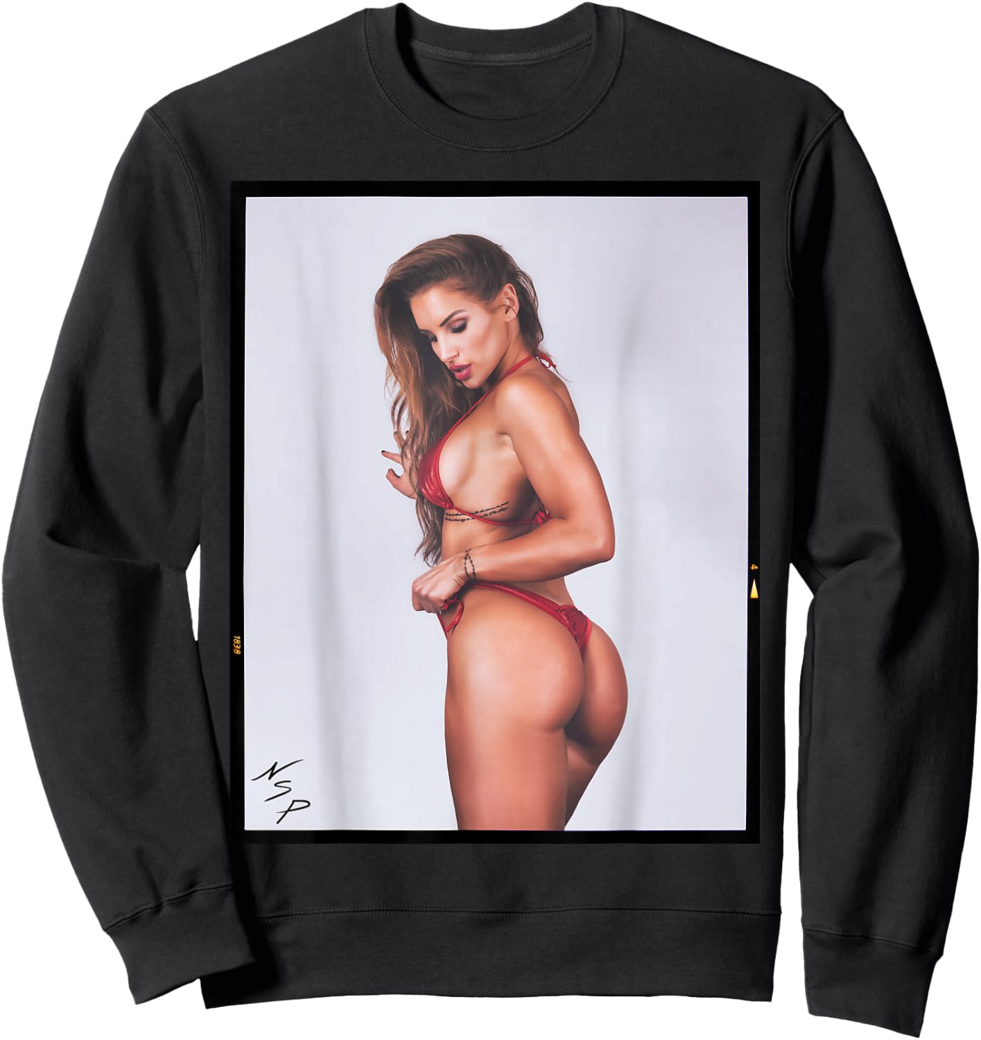 Men's Shirt with Girl On It - Sexy Bikini Model in Red Sweatshirt - Sweatshirt | Black