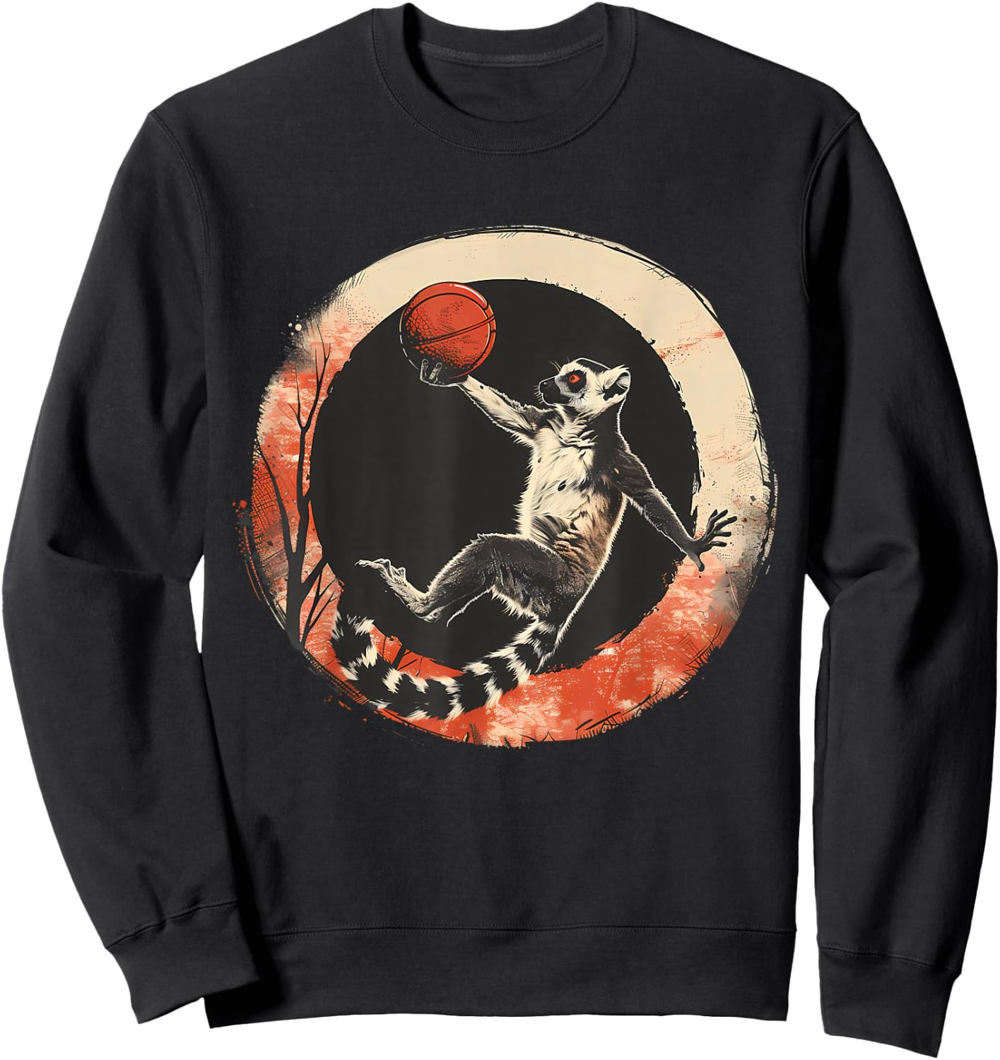 Basketball Lemur Drawing Basketball Player Animal Art Sweatshirt - Sweatshirt | Black