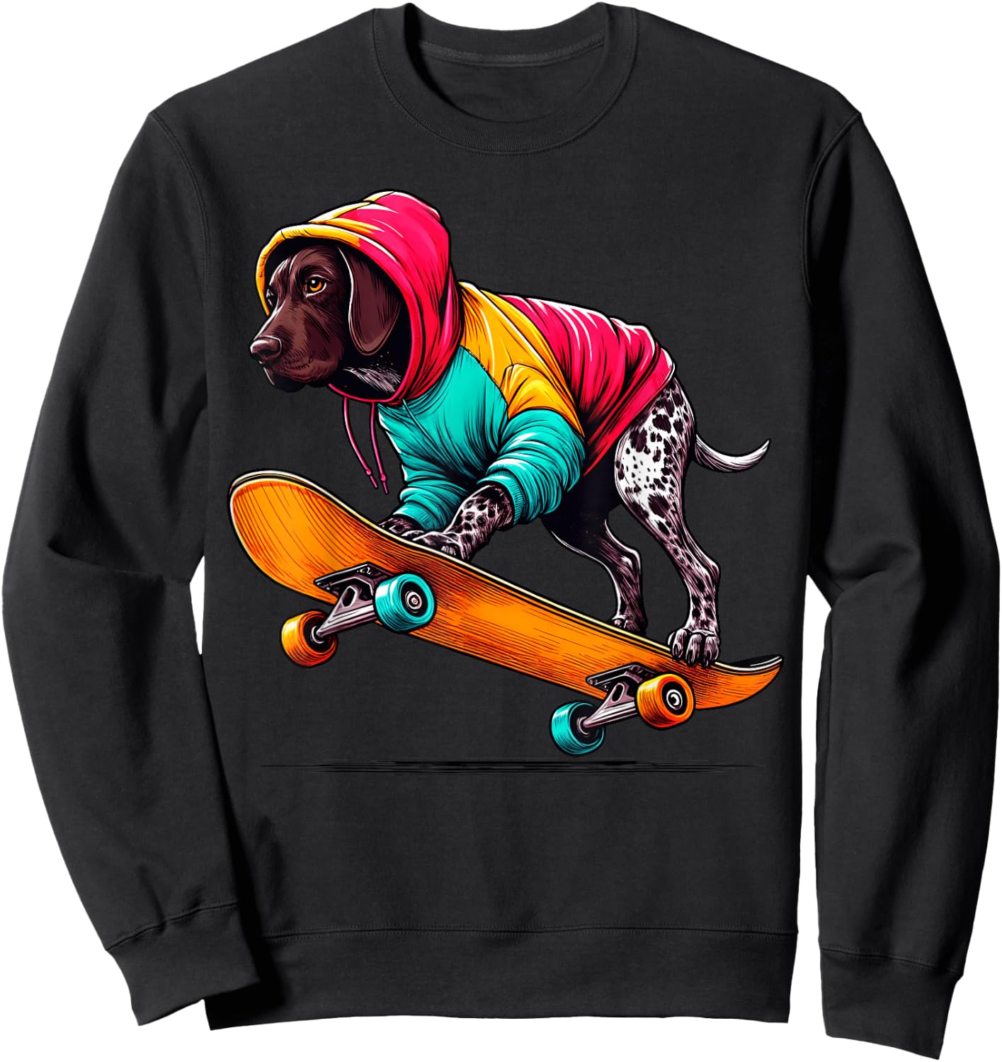 Cool German Shorthaired Pointer Dog Skateboarding Art Sweatshirt - Sweatshirt | Black