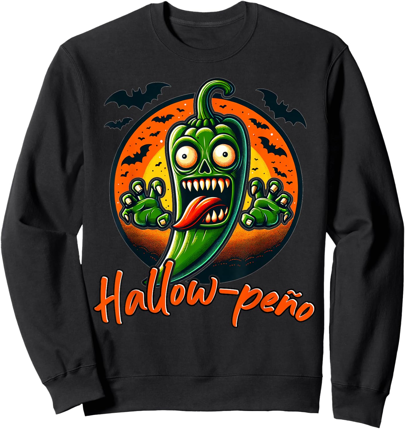 Jalapeno Ghost "Hallow-peno" Halloween Costume Sweatshirt - Sweatshirt | Black