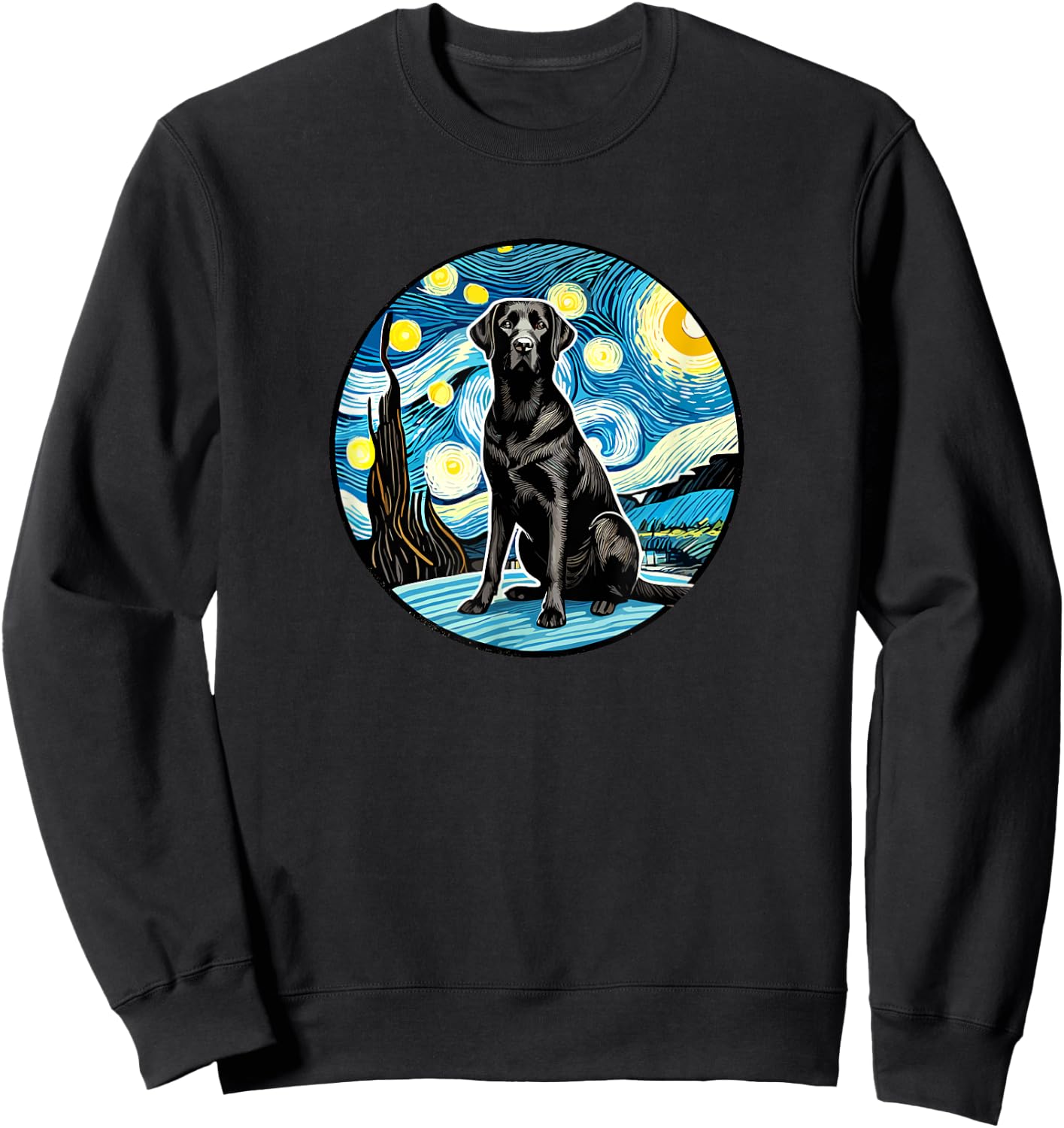 Black Labrador Retriever Lab - Van Gogh Starry Night Style Sweatshirt - Sweatshirt | Black