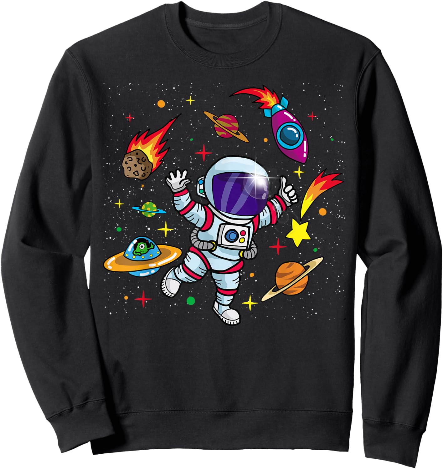 Outer Space Gift Sci Fi- Boys & Girls Astronaut Sweatshirt - Sweatshirt | Black