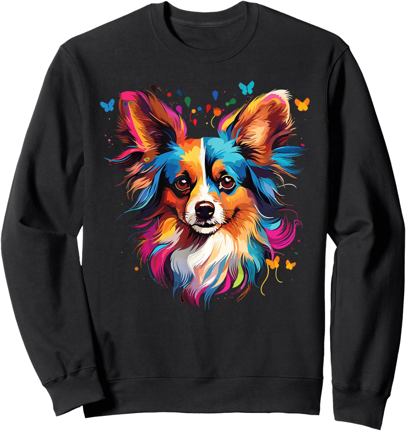 Watercolor Colorful Papillon Dog Women Kids Sweatshirt - Sweatshirt | Black