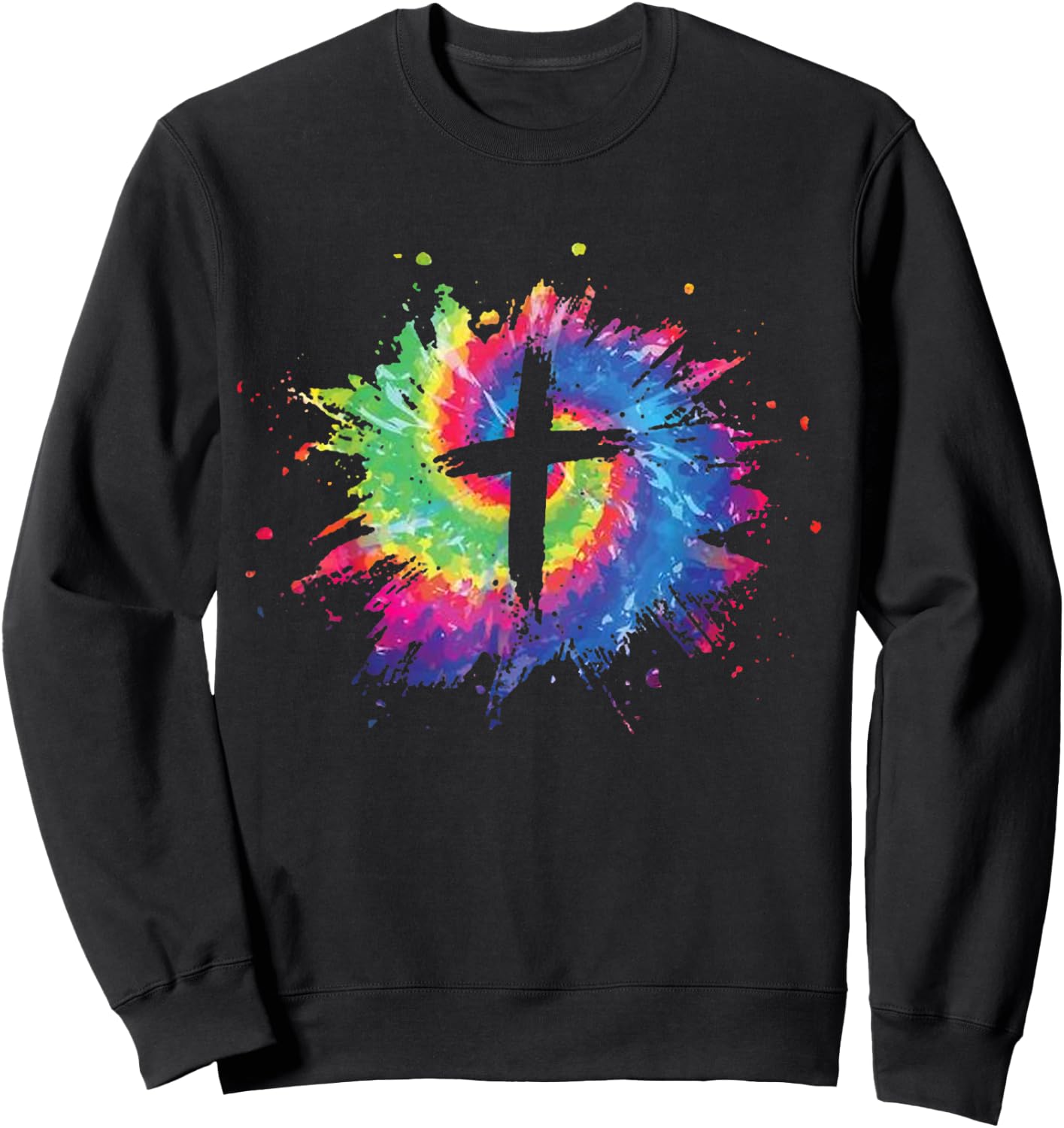 Tie Dye Cross God Jesus Faith Hippie Christian Men Women Sweatshirt - Sweatshirt | Black