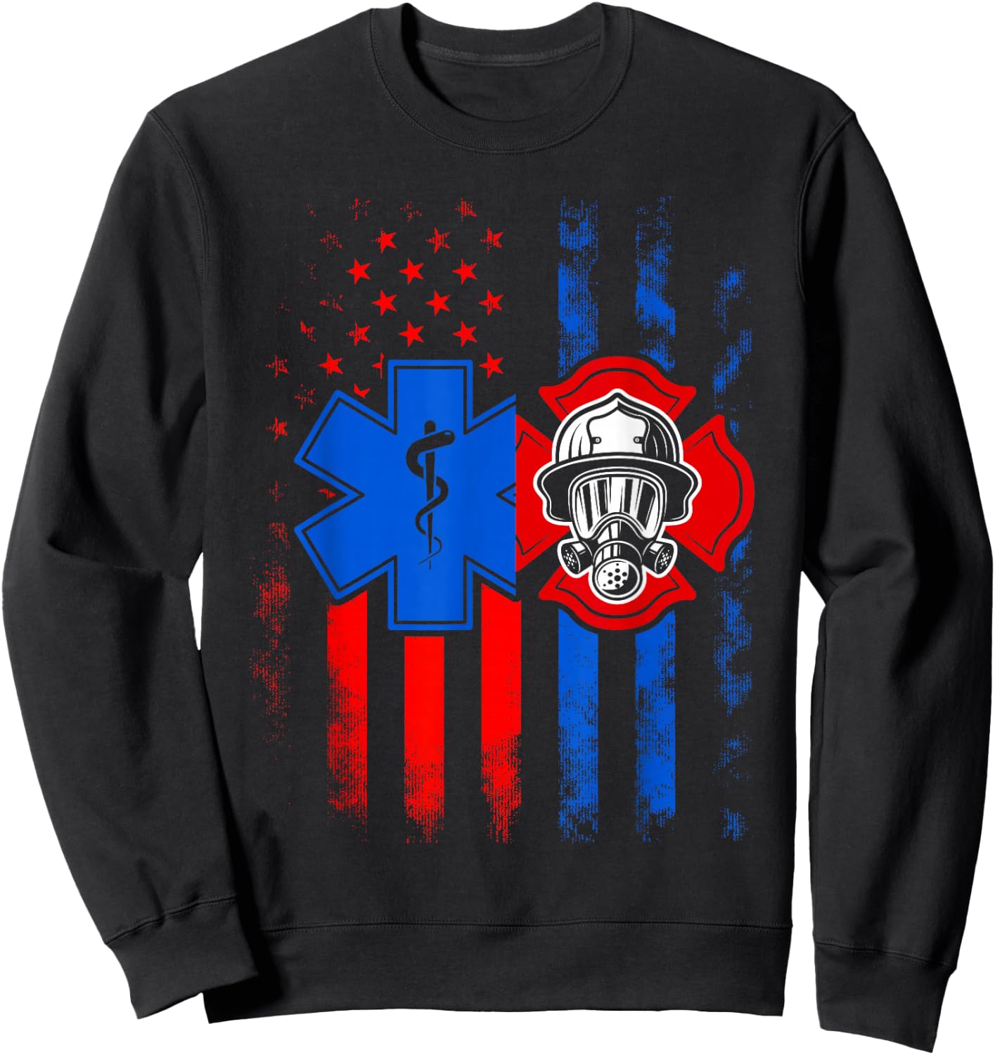 Patriotic Paramedic Firefighter EMT USA Flag EMS Sweatshirt - Sweatshirt | Black