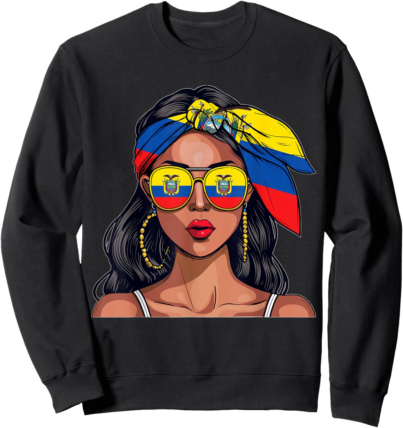 Ecuadorian Souvenirs Products Woman Flag Uniform Ecuador Sweatshirt - Sweatshirt | Black