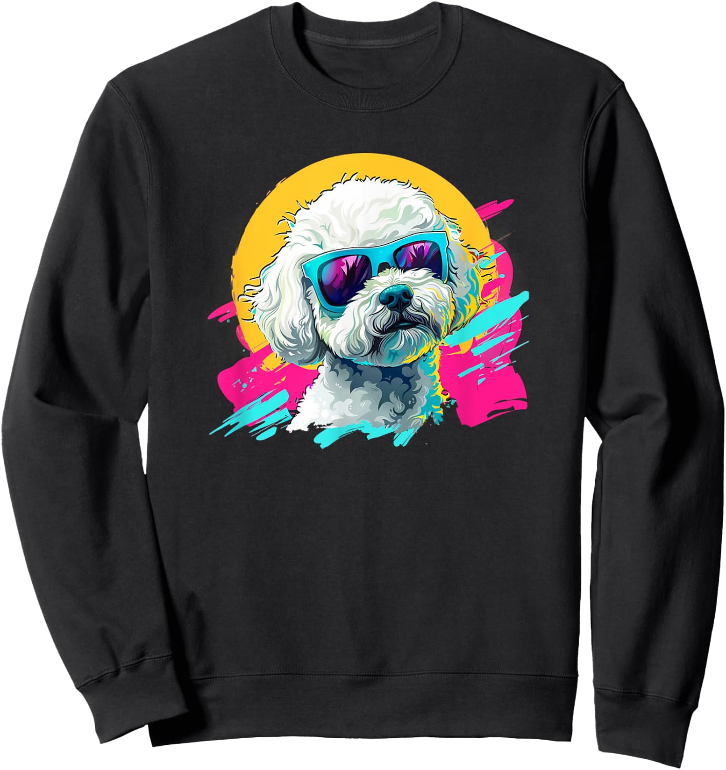 Kids 80s Bright Retro Vintage Bichon Frise Lover Sweatshirt - Sweatshirt | Black