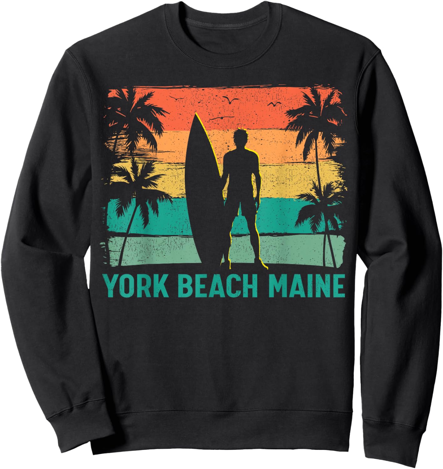 Summer Surf Vintage Maine York Beach Surfing Men Women Kids Sweatshirt - Sweatshirt | Black