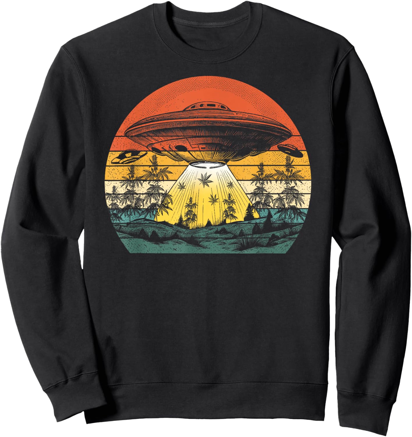 Vintage Alien Weed UFO Abduction Marijuana Cannabis Funny Sweatshirt - Sweatshirt | Black