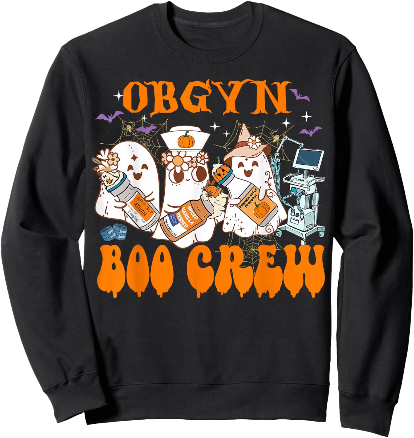 Obgyn Nurse Halloween Anesthetist Boo Crew Squad Sweatshirt - Sweatshirt | Black