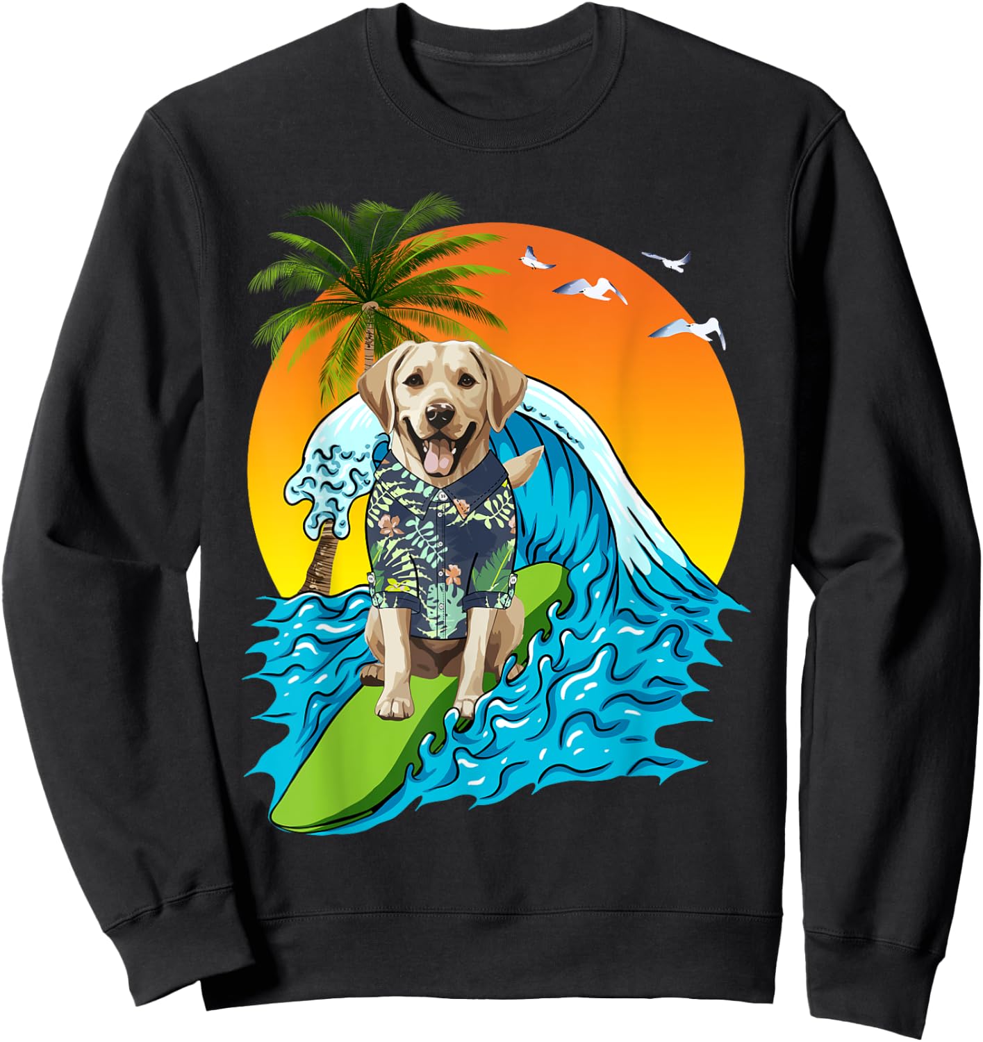 Labrador Retriever Dog Surfing Surfer Hawaii Summer Vibes Men Women Kids Sweatshirt - Sweatshirt | Black