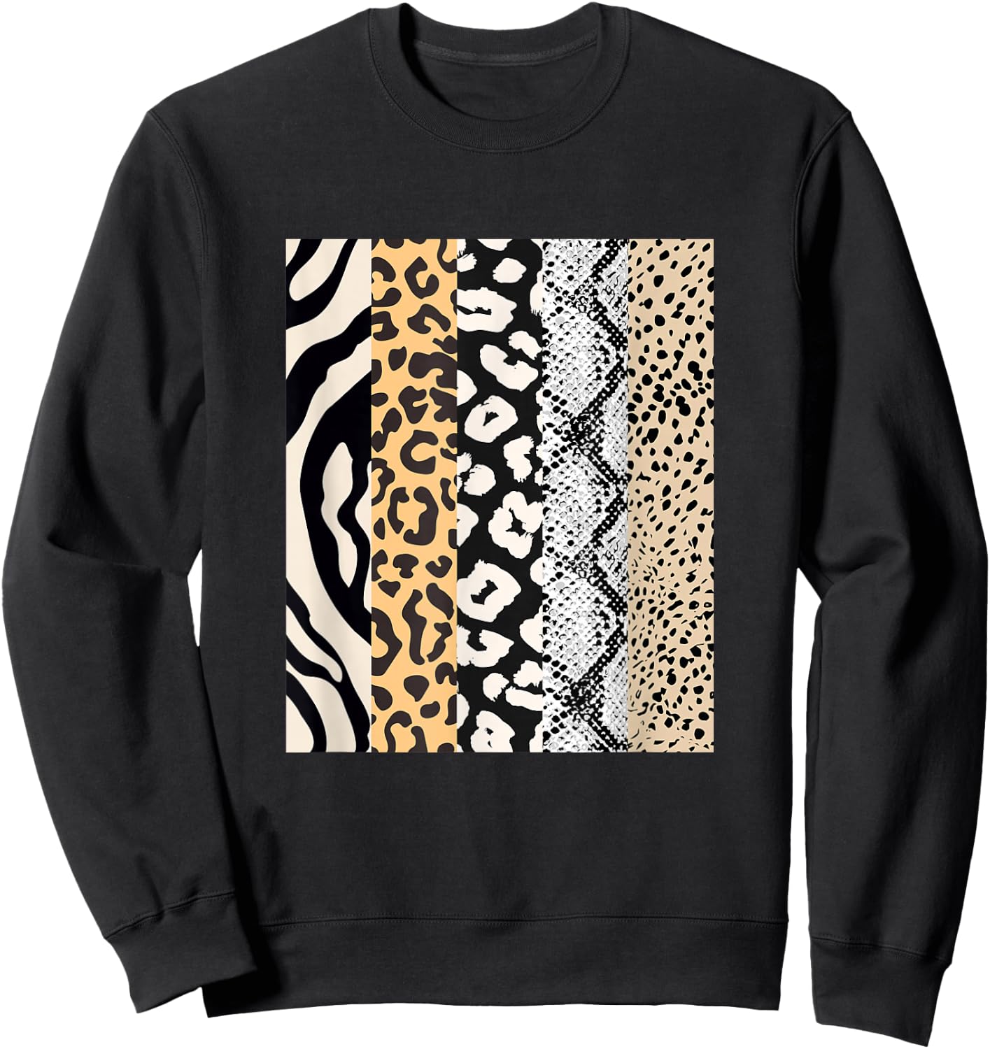Animal Print Stripes Leopard Cheetah Zebra Tiger Graphic Sweatshirt - Sweatshirt | Black