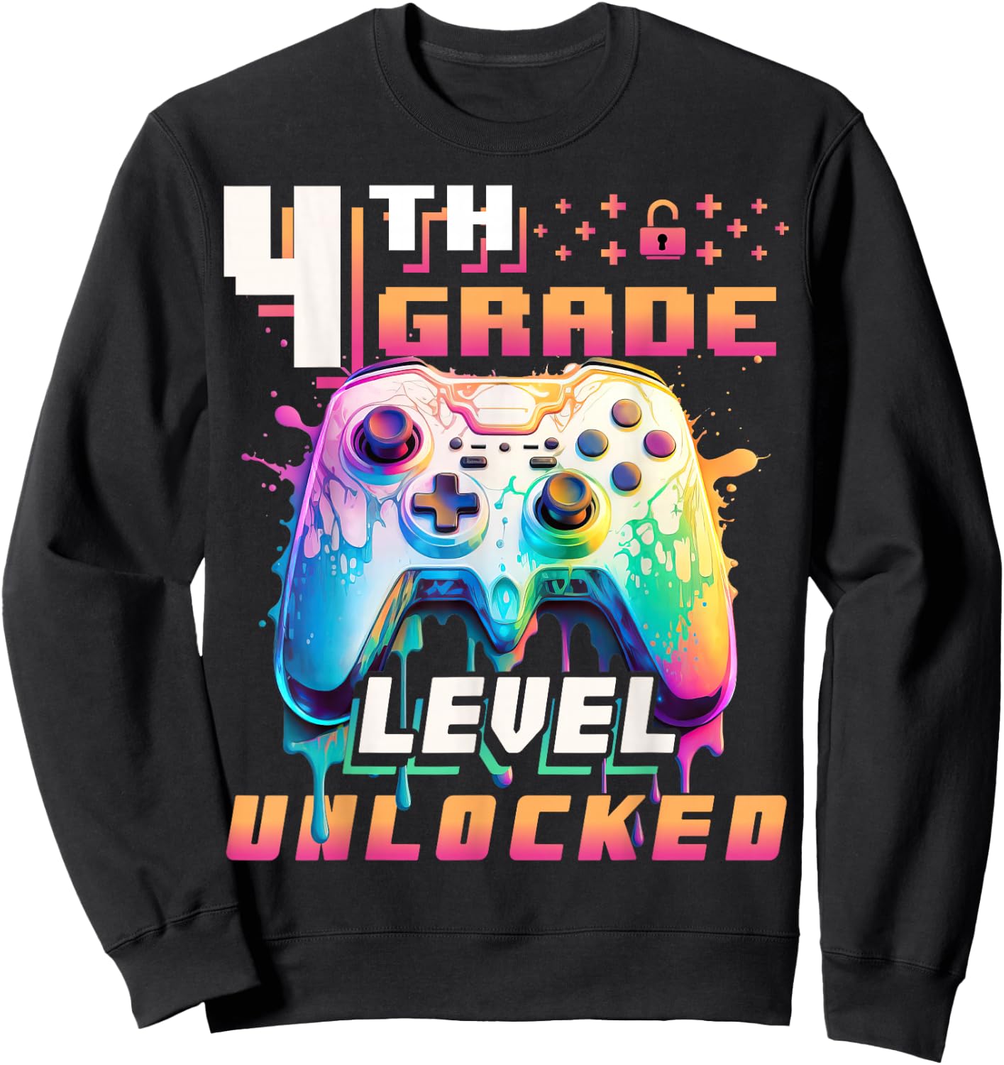 Back to School 4th Grade Boys Gamer First Day School Level Sweatshirt - Sweatshirt | Black