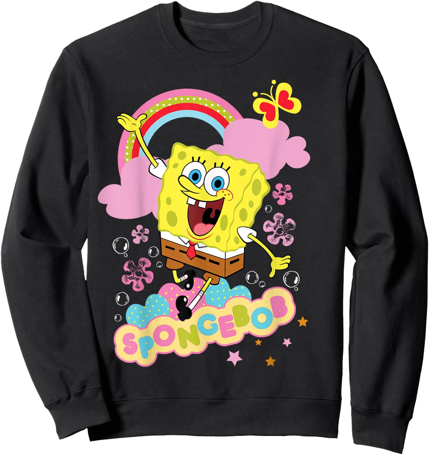 Spongebob Squarepants Flowers and Rainbow Sweatshirt - Sweatshirt | Black