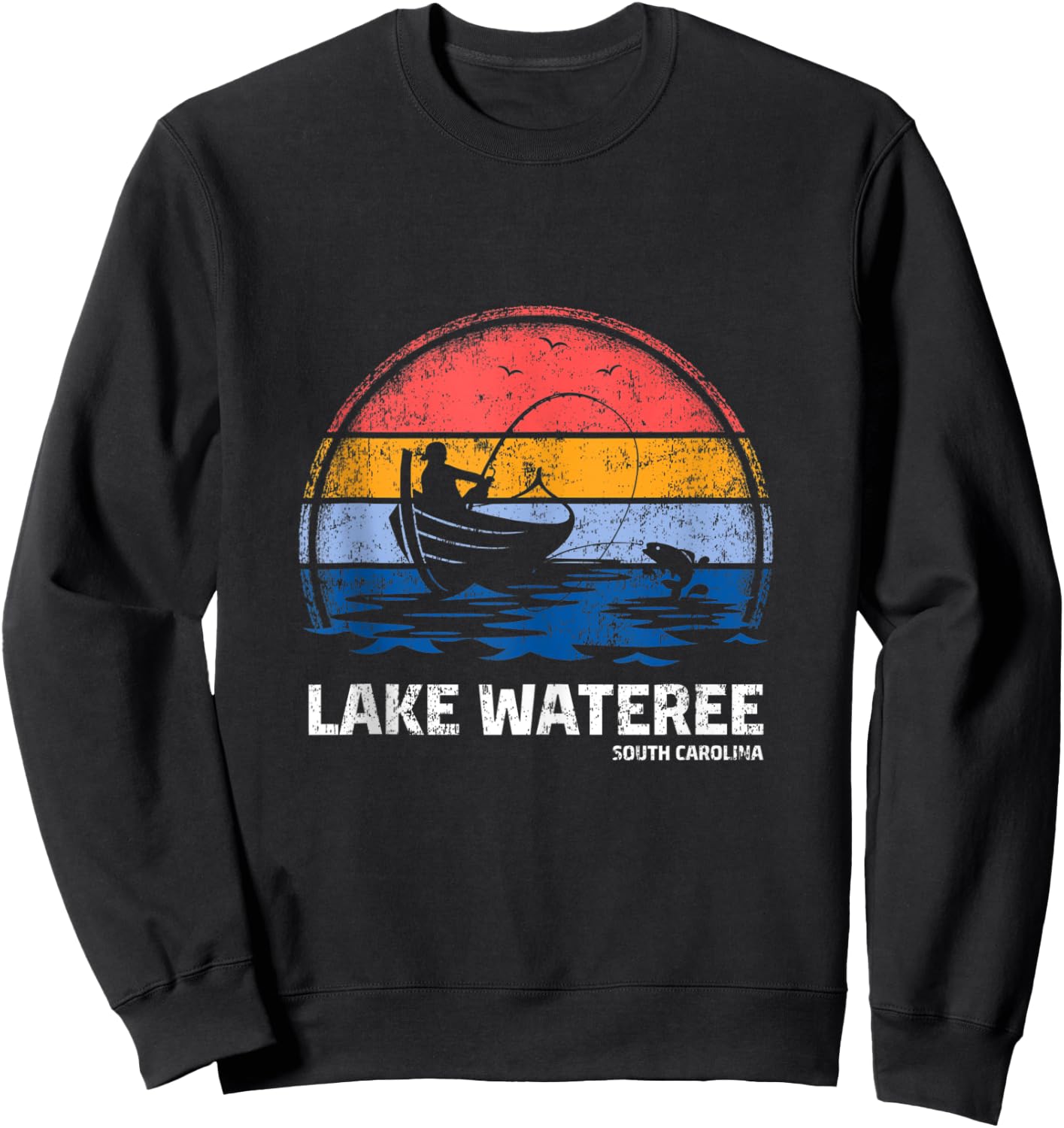 Vintage Retro South Carolina Wateree Lake Summer Fishing Sweatshirt - Sweatshirt | Black