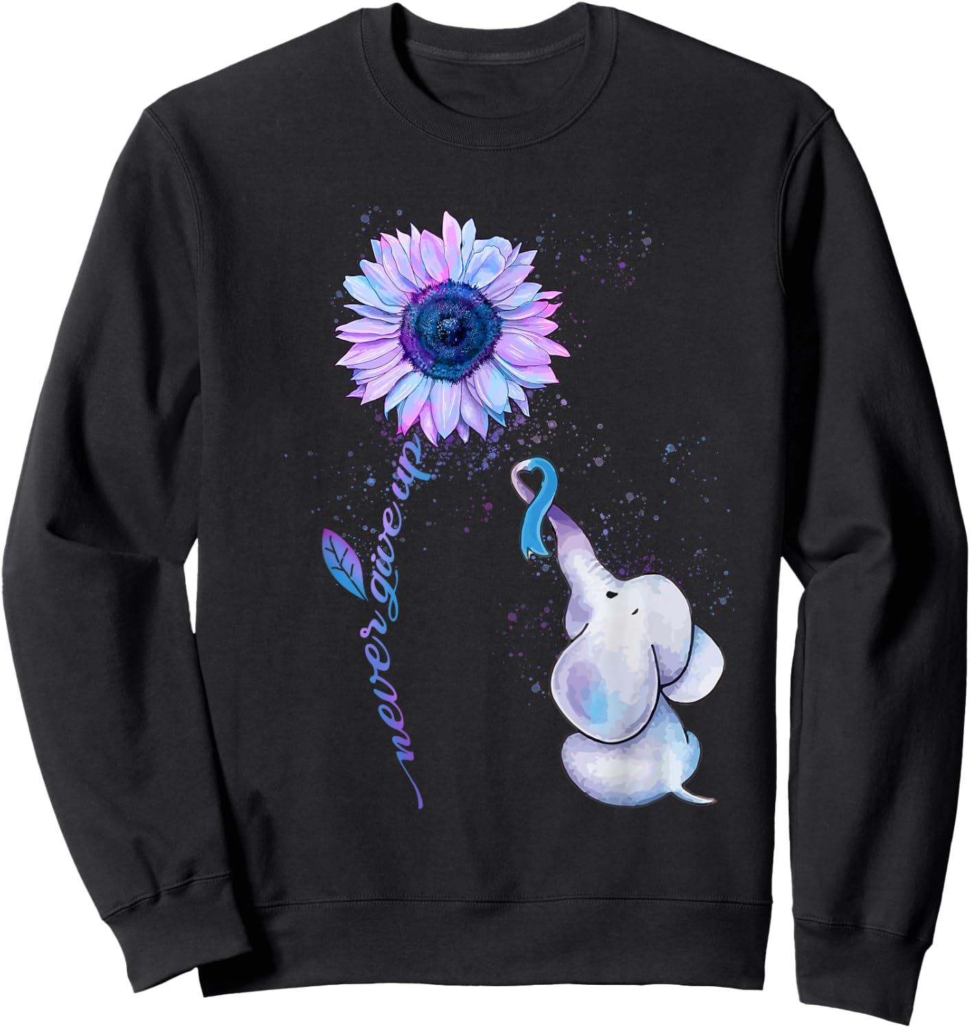 Suicide Prevention Awareness Teal & Purple Ribbon Elephant Sweatshirt - Sweatshirt | Black