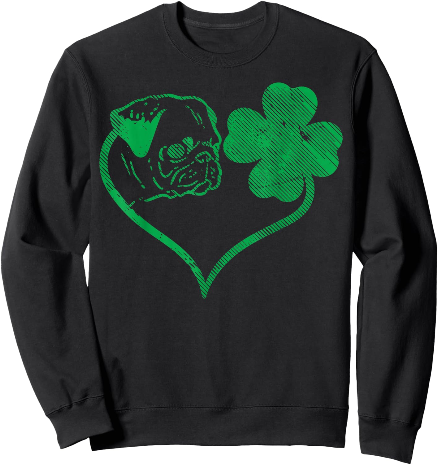 Irish Pug Face Shamrock Clover St Patricks Day Dog Owner Sweatshirt - Sweatshirt | Black