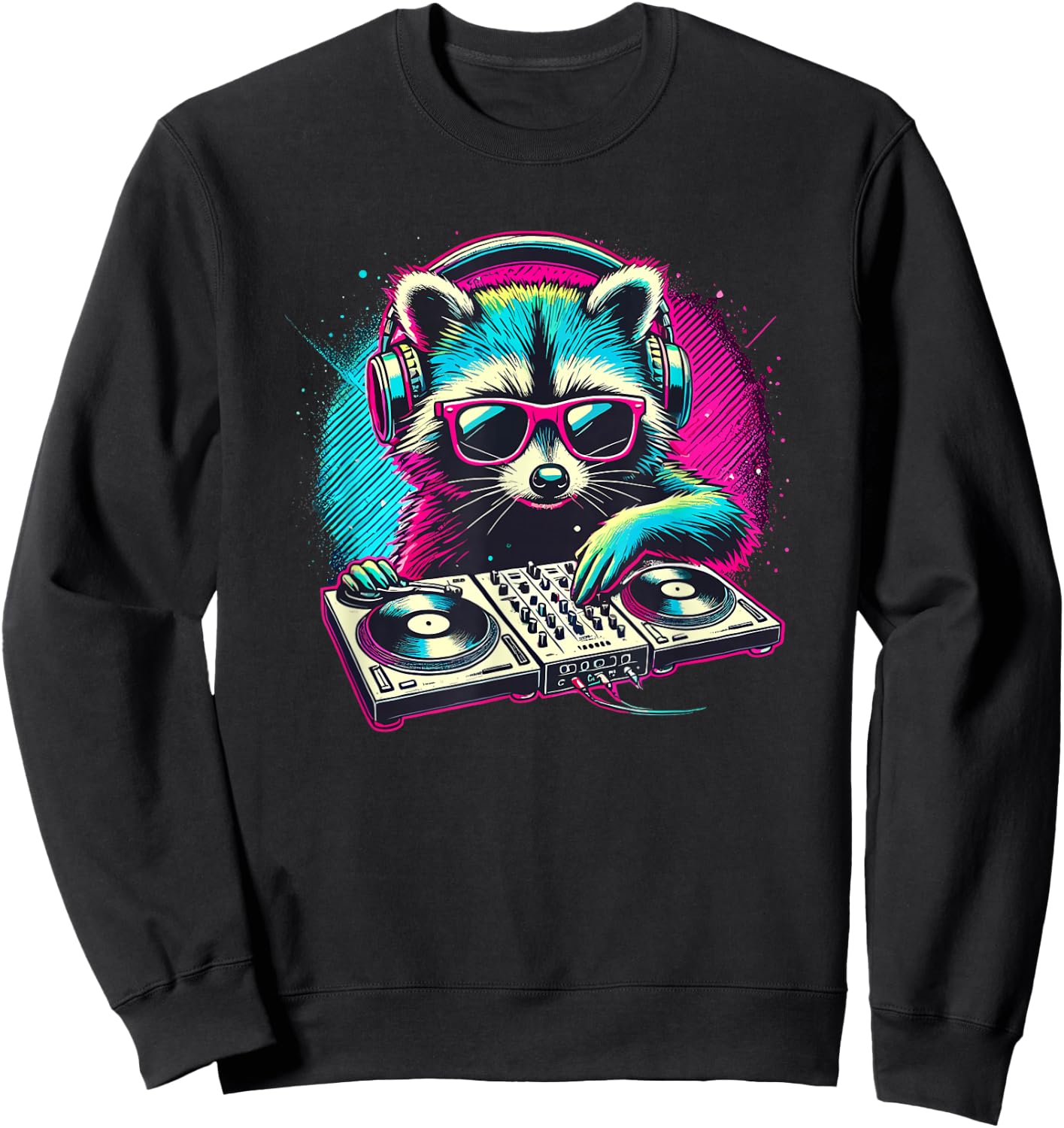 Cute Raccoon DJ Party Music Trash Panda Raccoons Sweatshirt - Sweatshirt | Black