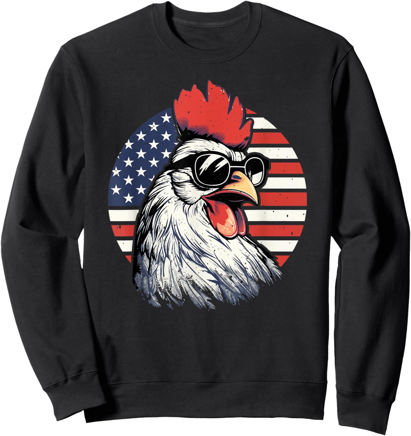 Patriotic Rooster in front of an American Flag 4th of July Kids Men Sweatshirt - Sweatshirt | Black