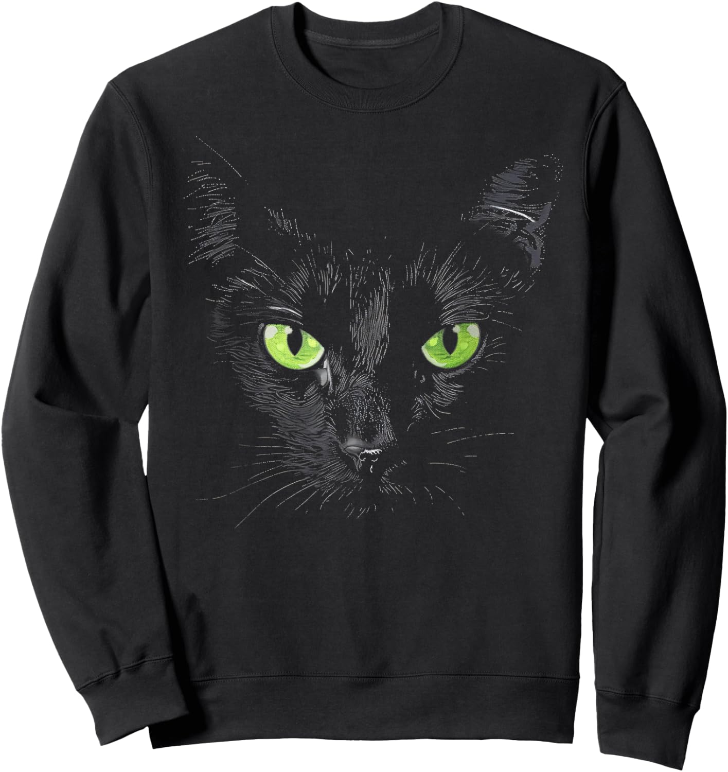 Funny Black Cat Face Green Eyes Kitten Halloween Costume Women Kids Sweatshirt - Sweatshirt | Black