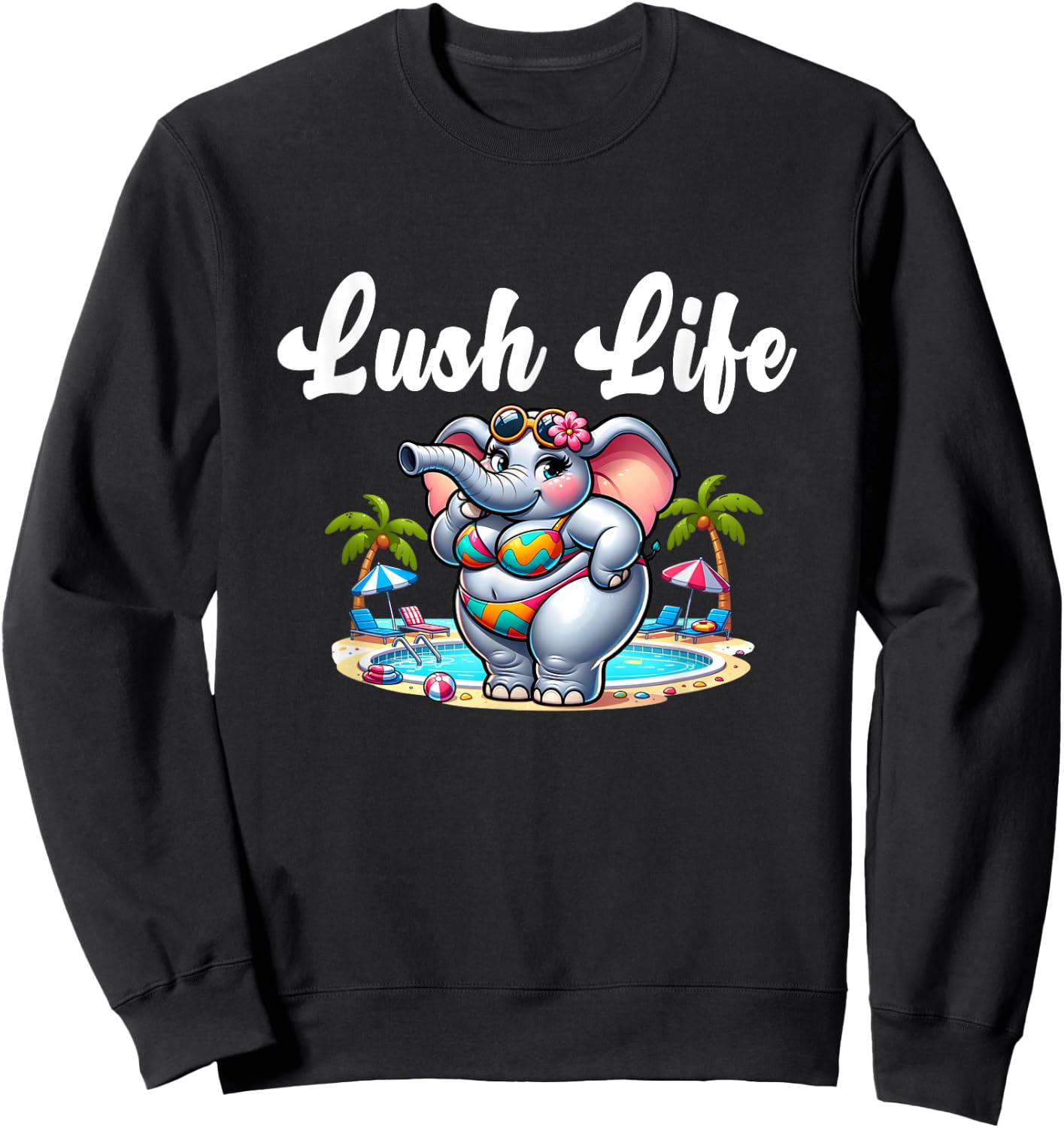 Lush Life - Sexy Elephant Thicc Body Pride Tropical Island Sweatshirt - Sweatshirt | Black