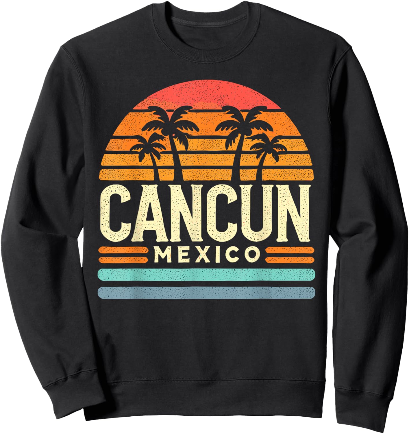Cancun Designs By ShirtZilla Cancun Mexico Retro Beach Souvenir -Adults , Black, Small Sweatshirt - Sweatshirt | Black