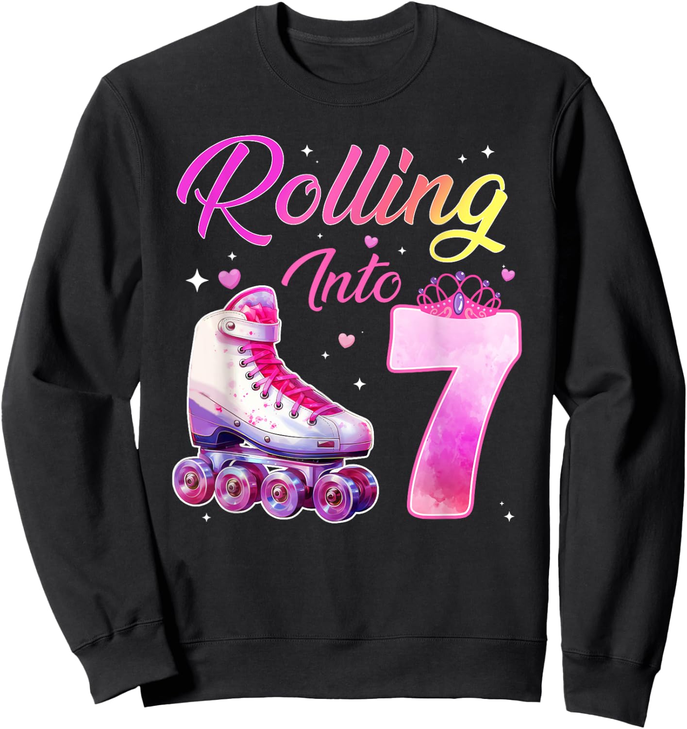 Rolling Into 7 Girl 7th Birthday Roller Skating Sweatshirt - Sweatshirt | Black