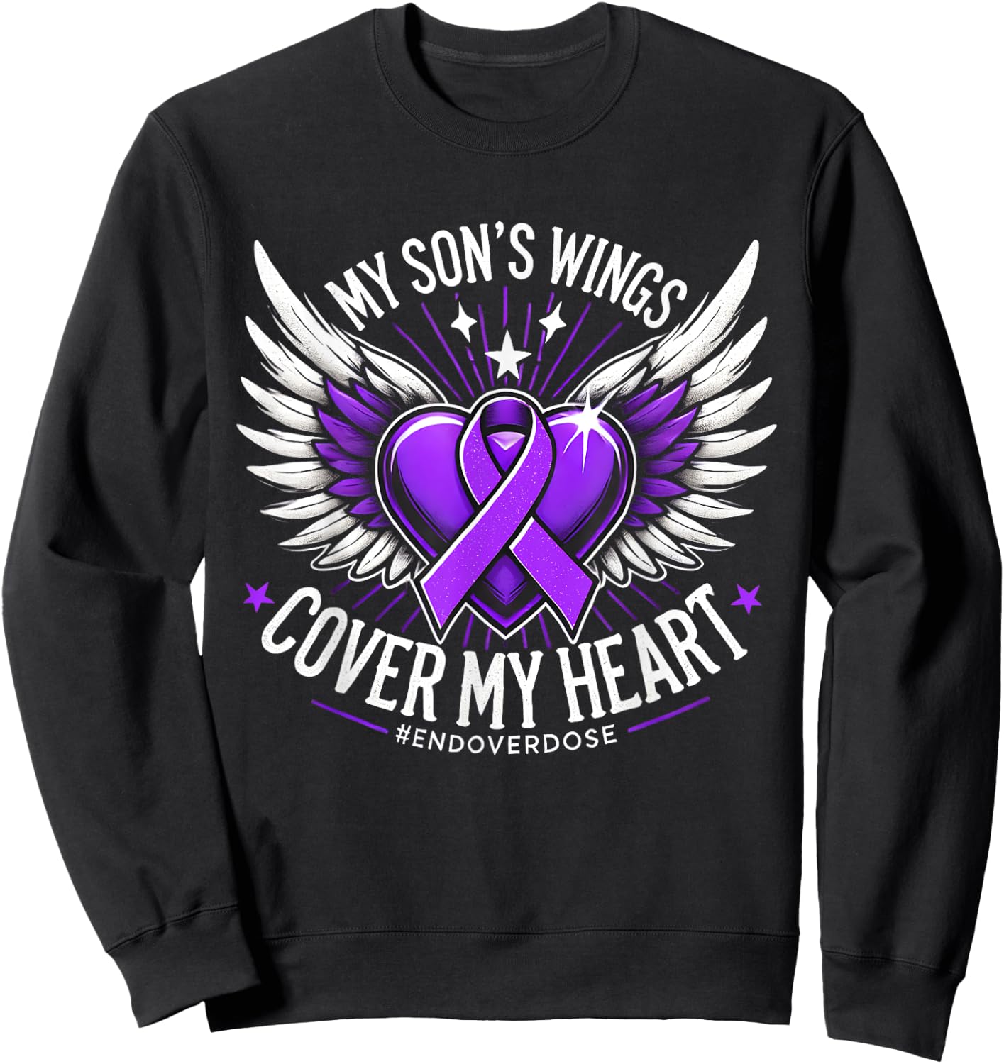 Overdose Awareness Month For Son Purple Ribbon Sweatshirt - Sweatshirt | Black