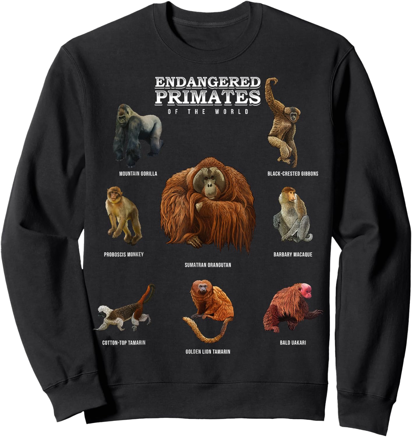 Endangered Primates of the World Shirt Wildlife Zoology Wild Sweatshirt - Sweatshirt | Black