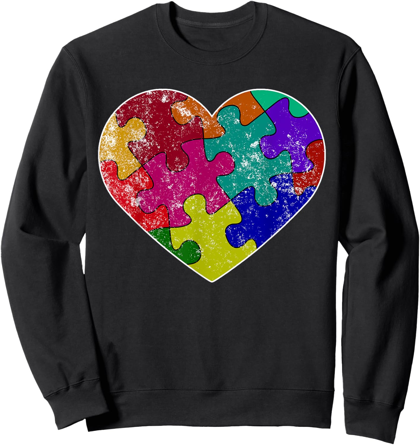 Heart Autism Puzzle Piece Shirt - Autism Vintage Print Sweatshirt - Sweatshirt | Black