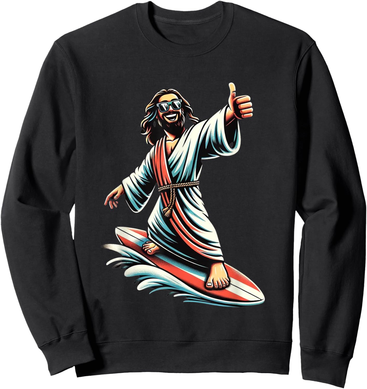 Jesus Surfing on Water, Thumbs-up Fun Christian Design Sweatshirt - Sweatshirt | Black