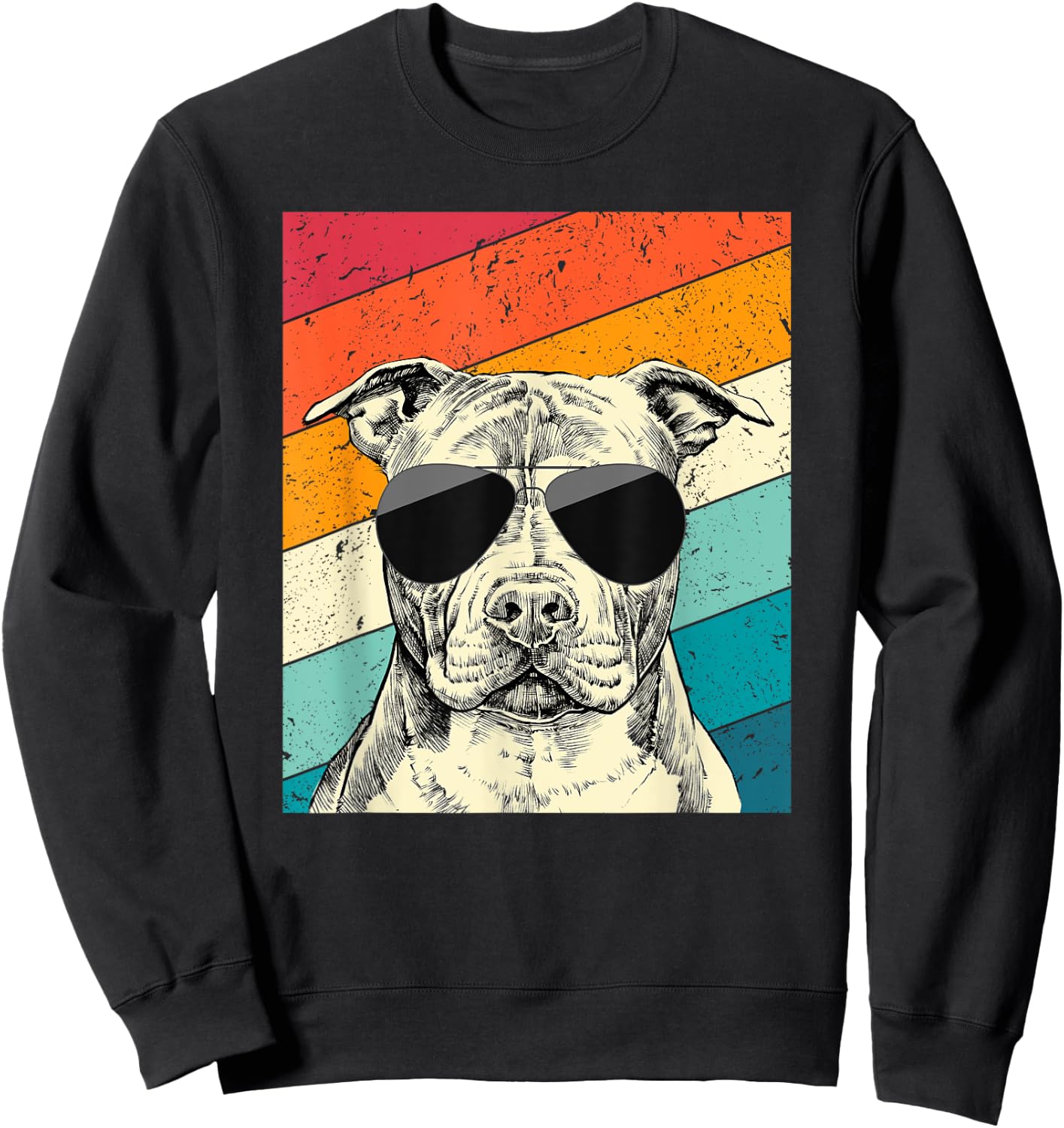 Retro Vintage Pit Bull with Sunglasses Pittie Dog Lovers Sweatshirt - Sweatshirt | Black