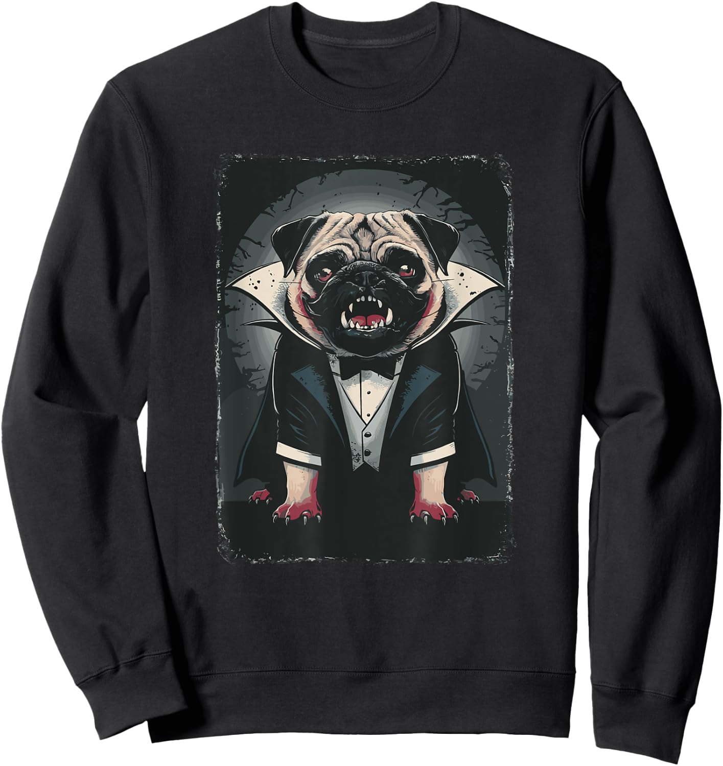 Halloween Vampire Pug Pugs Sweatshirt - Sweatshirt | Black