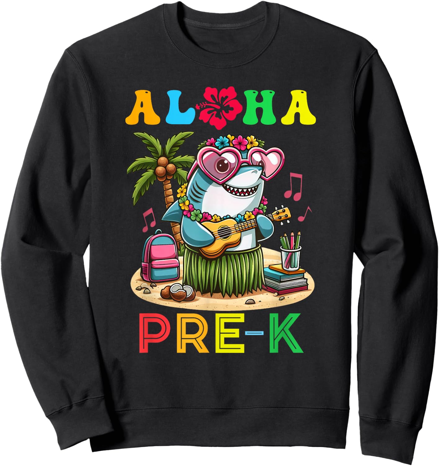 Aloha Pre K Shark Hawaii Back to School Kids Girl Sweatshirt - Sweatshirt | Black