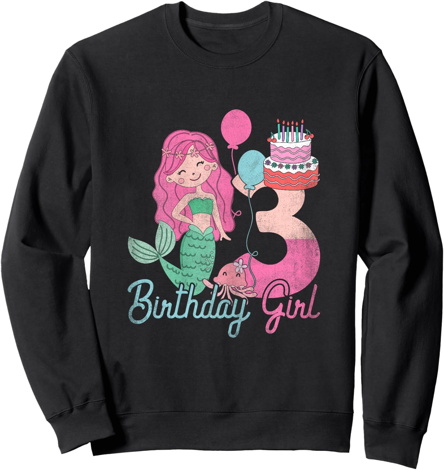 3 Years Old Birthday Girl Gifts Mermaid 3rd Birthday Sweatshirt - Sweatshirt | Black