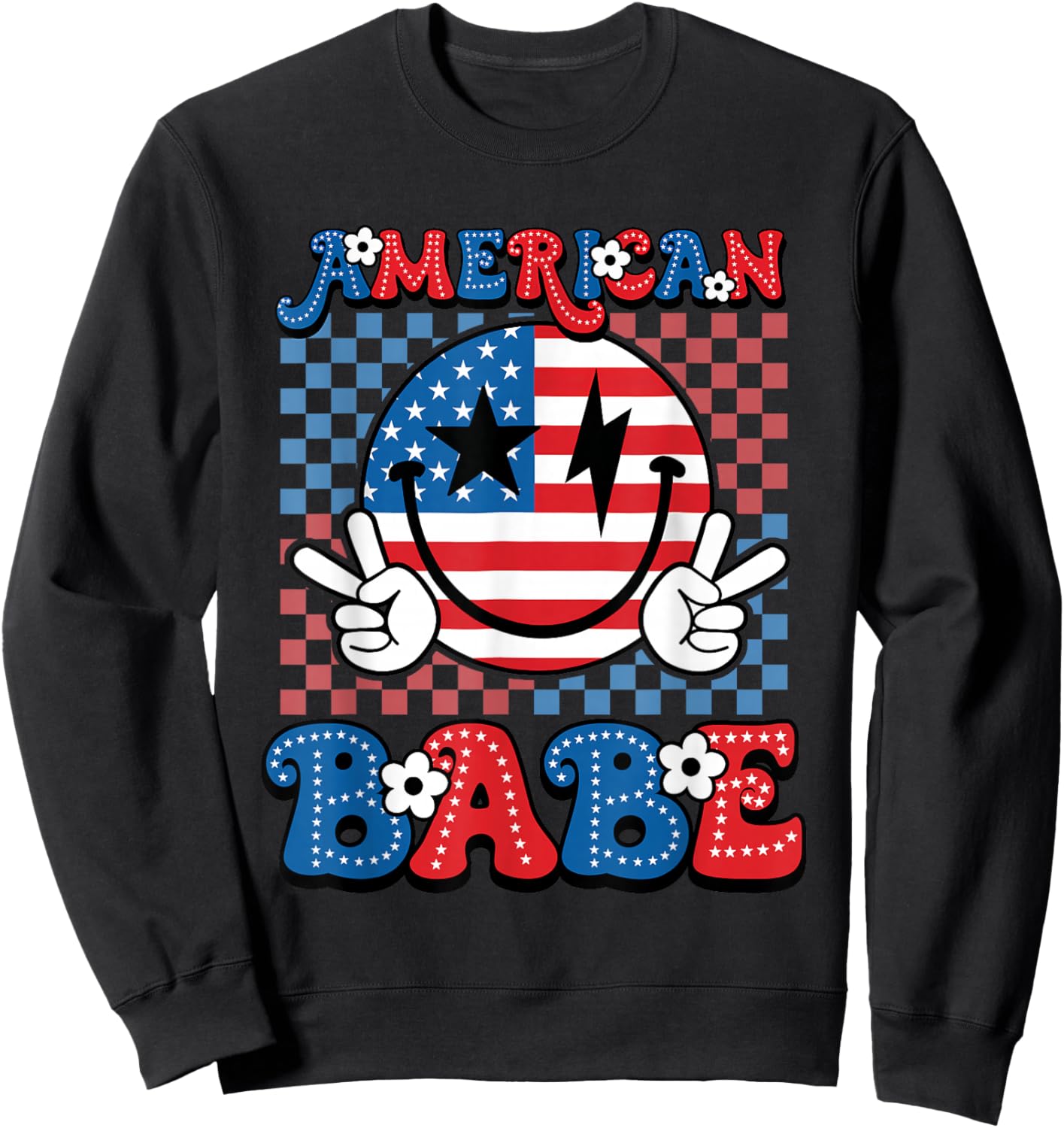 Groovy Retro 4th Of July American Girls Babe USA Patriotic Sweatshirt - Sweatshirt | Black