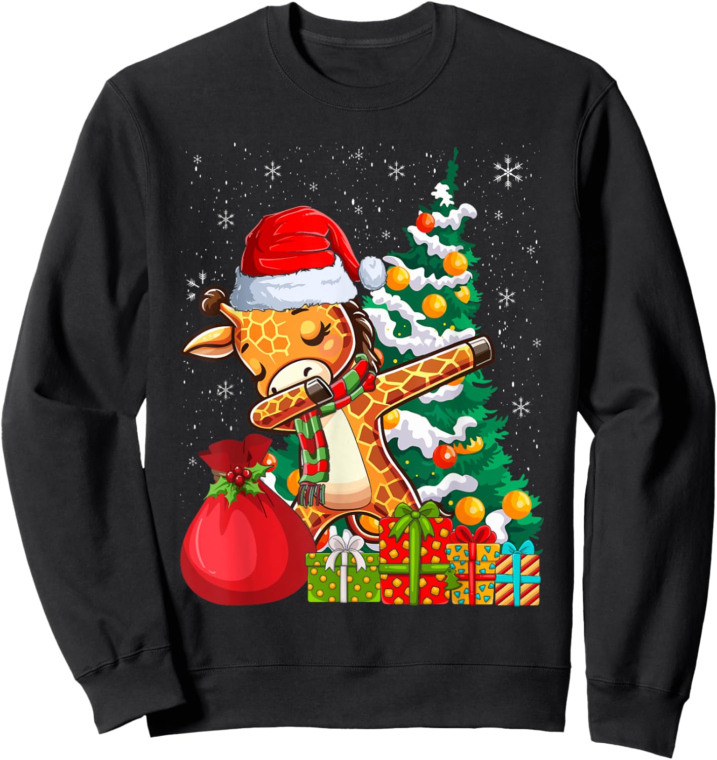 Dabbing Giraffe Santa Christmas Kids Boys Girls Sweatshirt - Sweatshirt | Black
