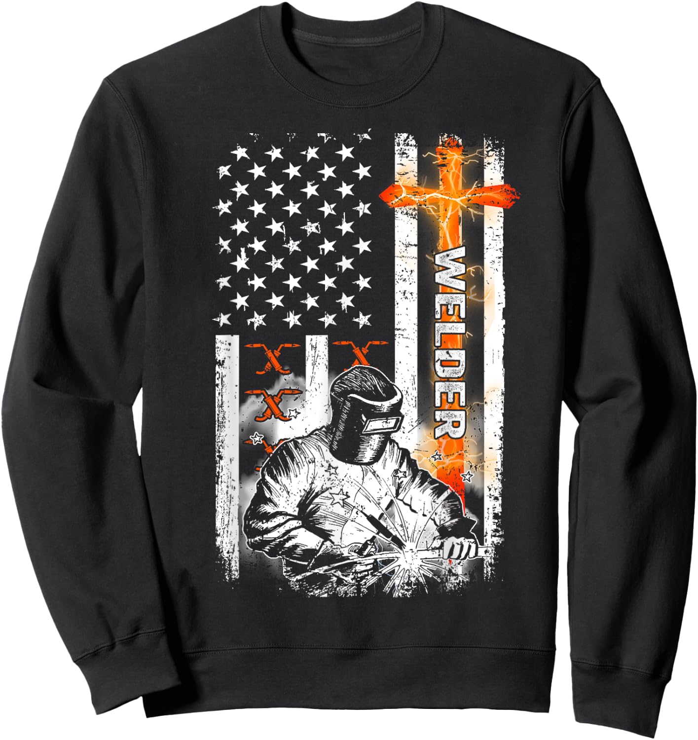 Welder American Flag Welding Fusing Material Funny Technical Sweatshirt - Sweatshirt | Black
